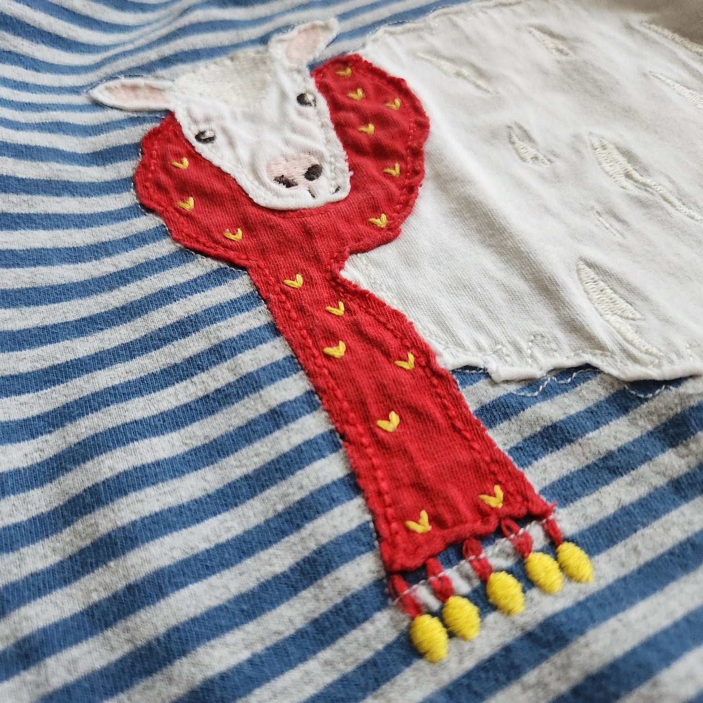 Baby Boden Infant Blue Striped Sheep in Scarf Long Sleeve Tee Size 6-12 Months