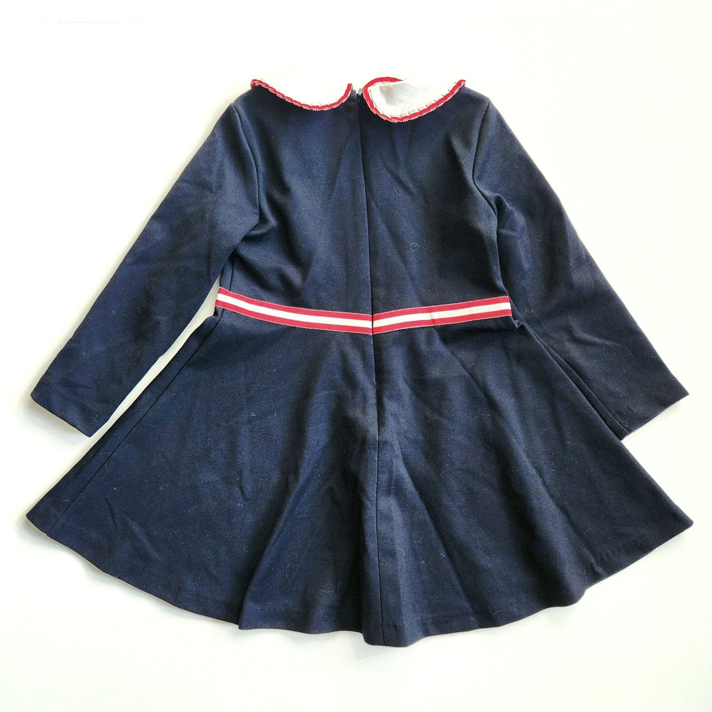 Jacadi Girl Navy Milano Knit Dress | Size 5A / 110 cm | Peter Pan Collar Preppy