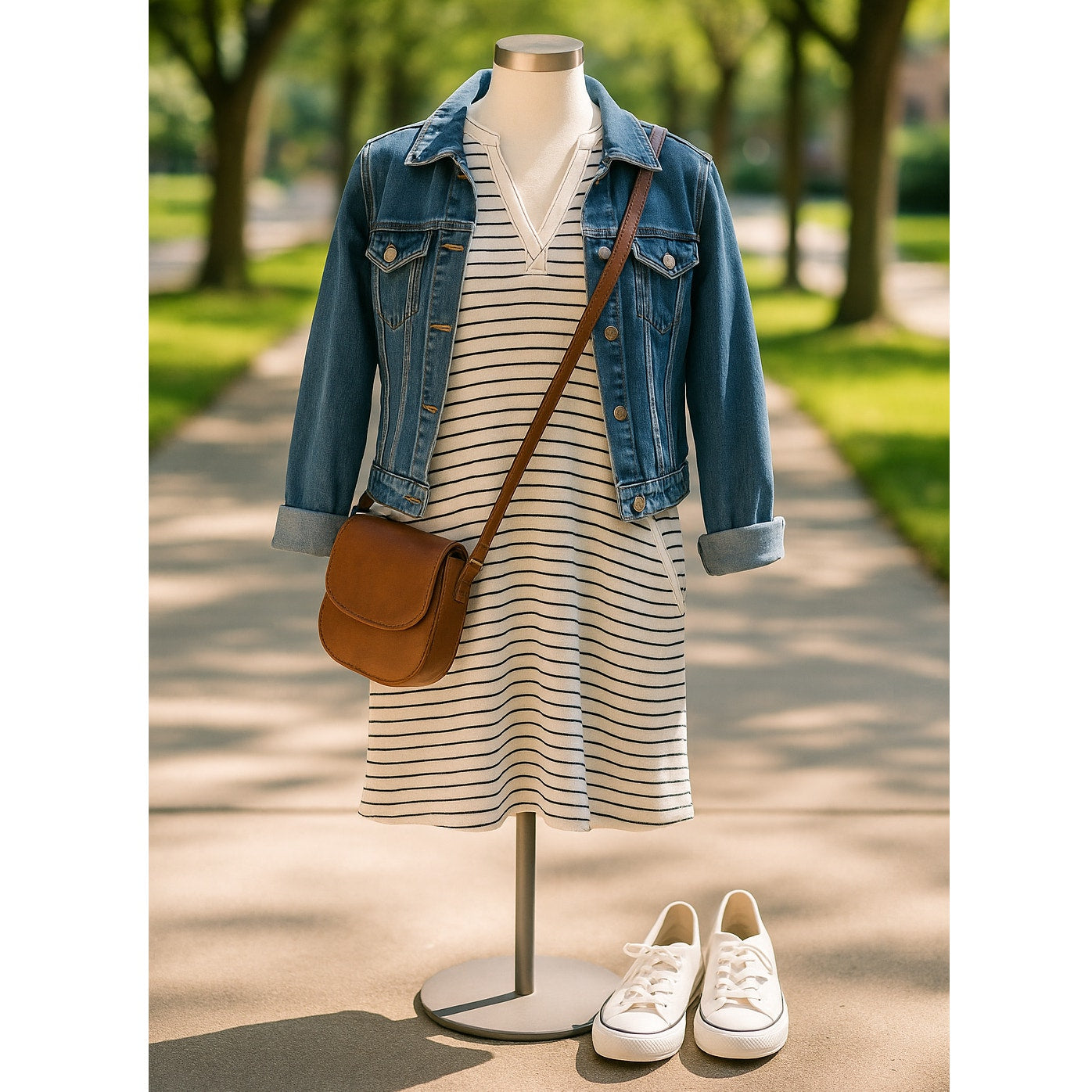 Lou & Grey Striped French Terry Dress | Navy Ivory Short Sleeve V-Neck Shift with Pockets | Women's Size M NWT