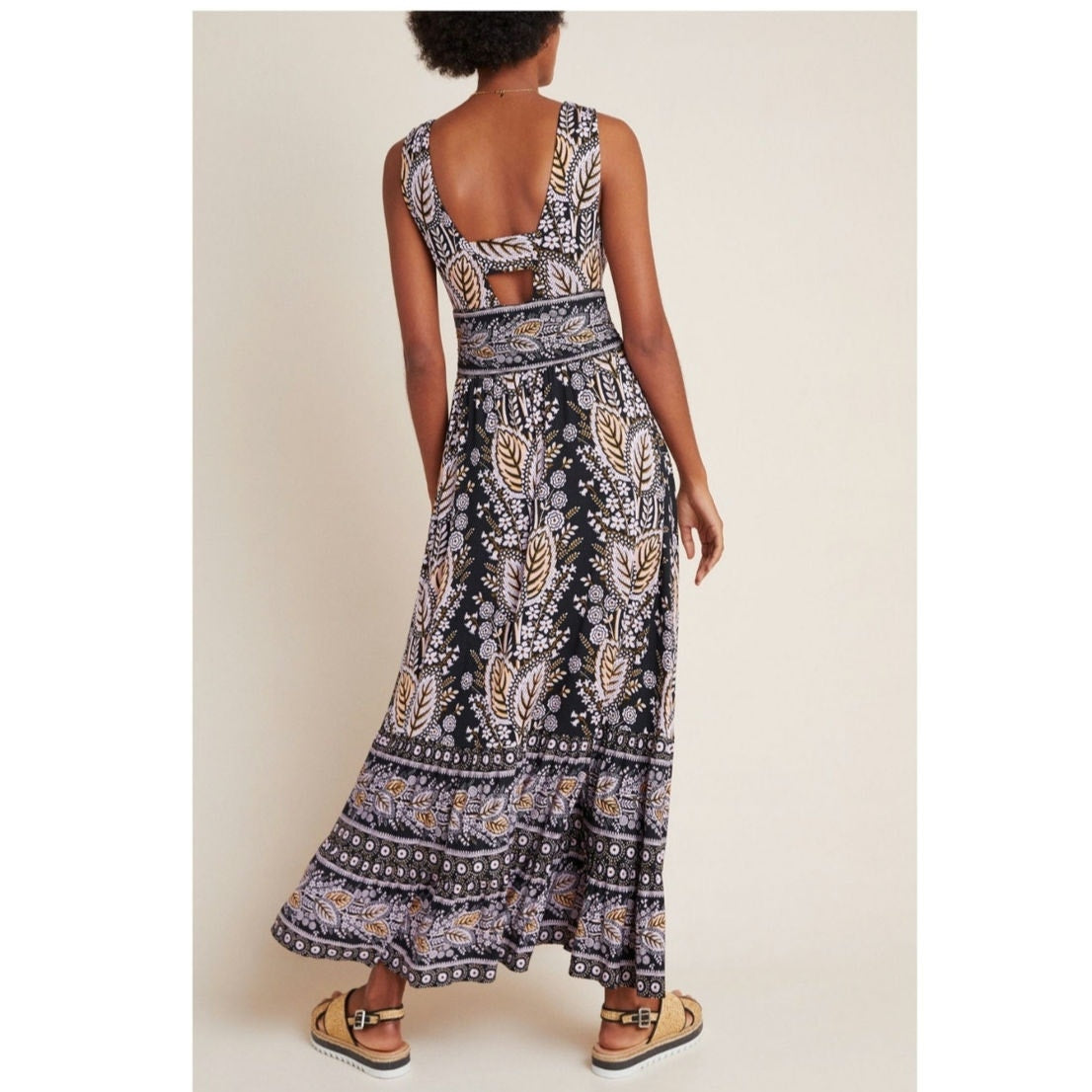Anthropologie Maeve Women's Giulietta Boho Maxi Dress – Black Floral Size LP