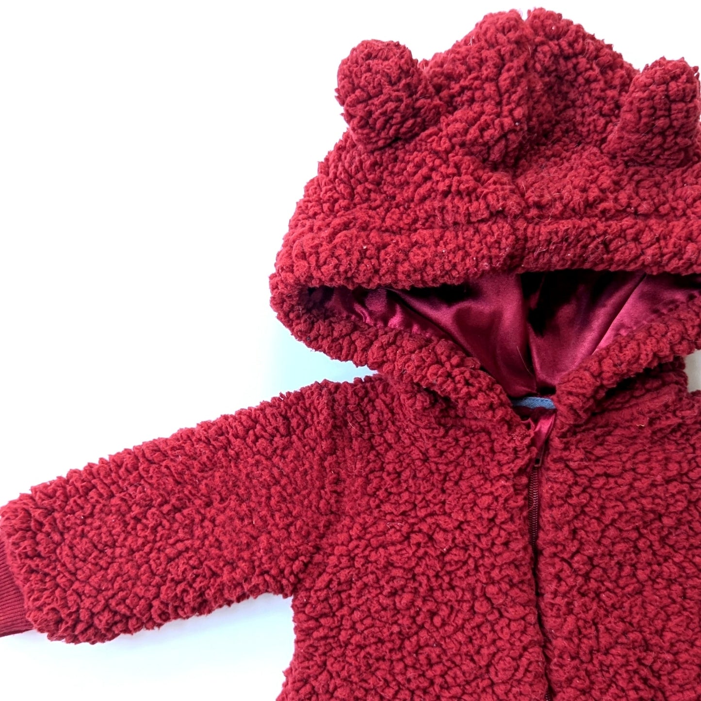 7 For All Mankind Infant Baby Faux Shearling Hooded Cranberry Coverall Sz 3 Mos