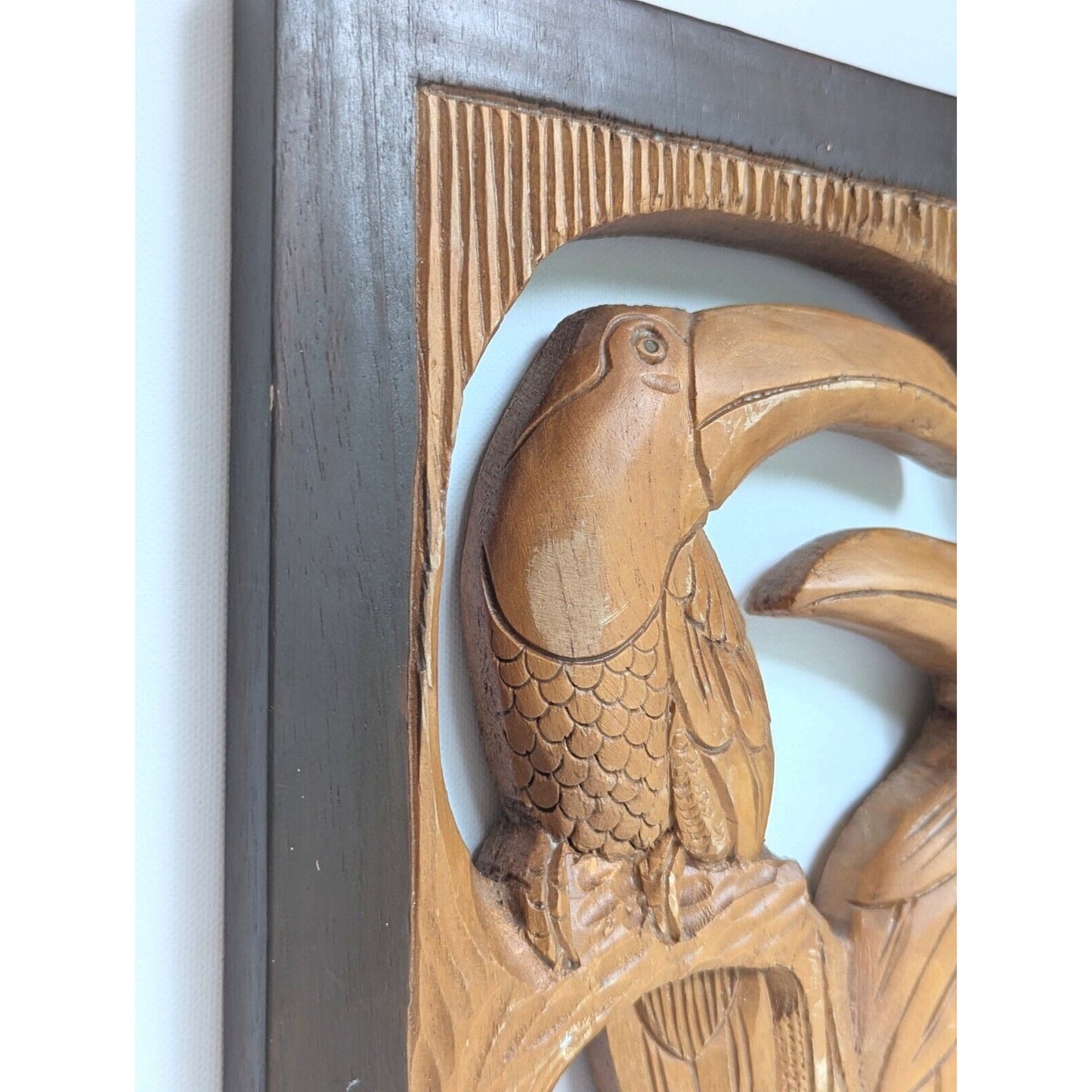 Vintage Hand Carved Wooden Toucans Wall Hanging from Costa Rica South America