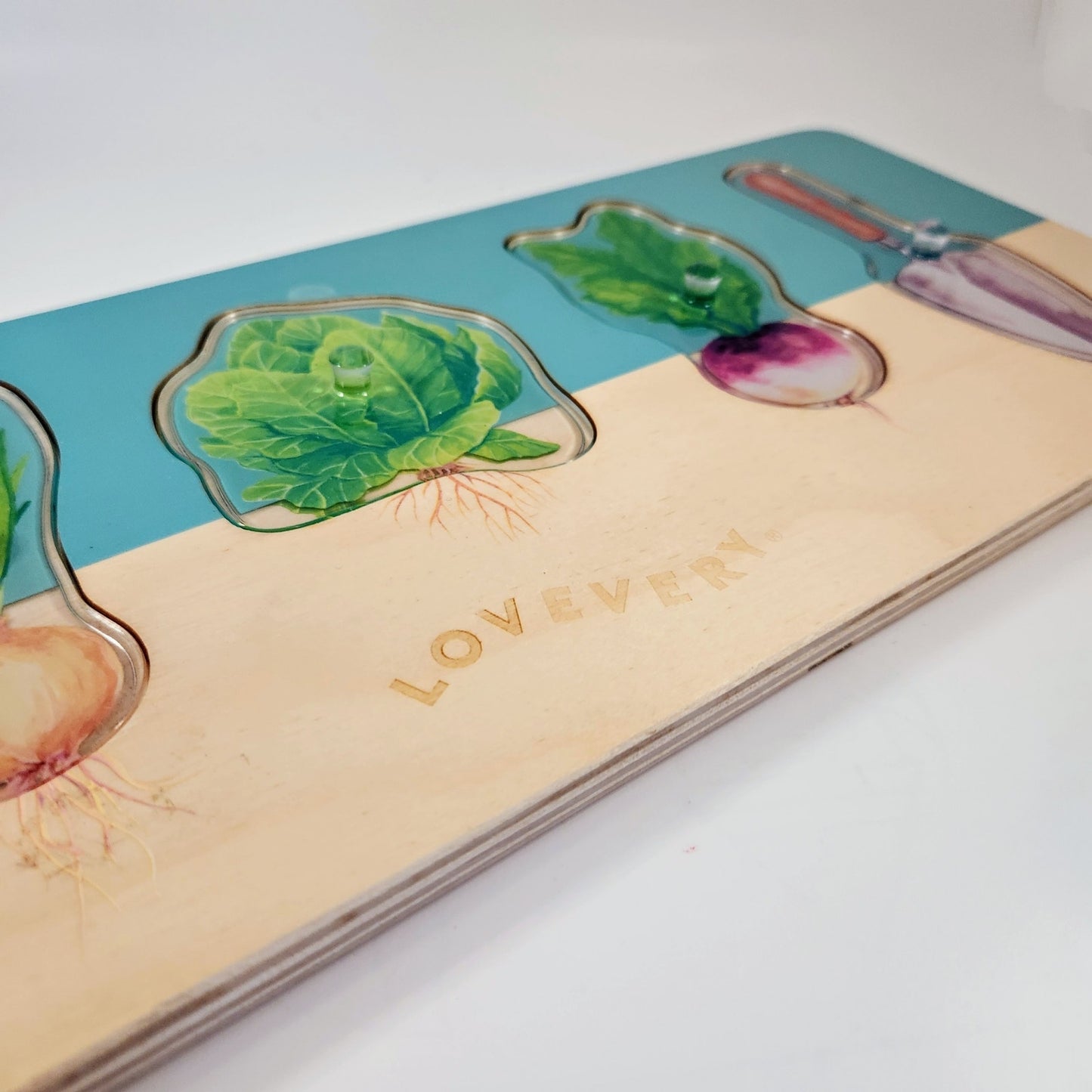 Lovevery Kids Montessori Community Garden Vegetable Puzzle from The Adventurer Play Kit Months 16, 17, 18