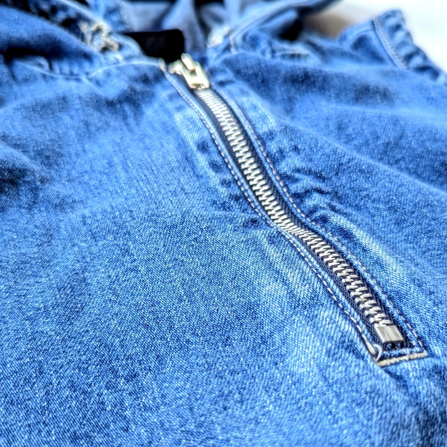 GAP Vintage 90s Girls Denim Dark Blue Wash Zip Hoodie Jumper Dress Sz L / 10-12