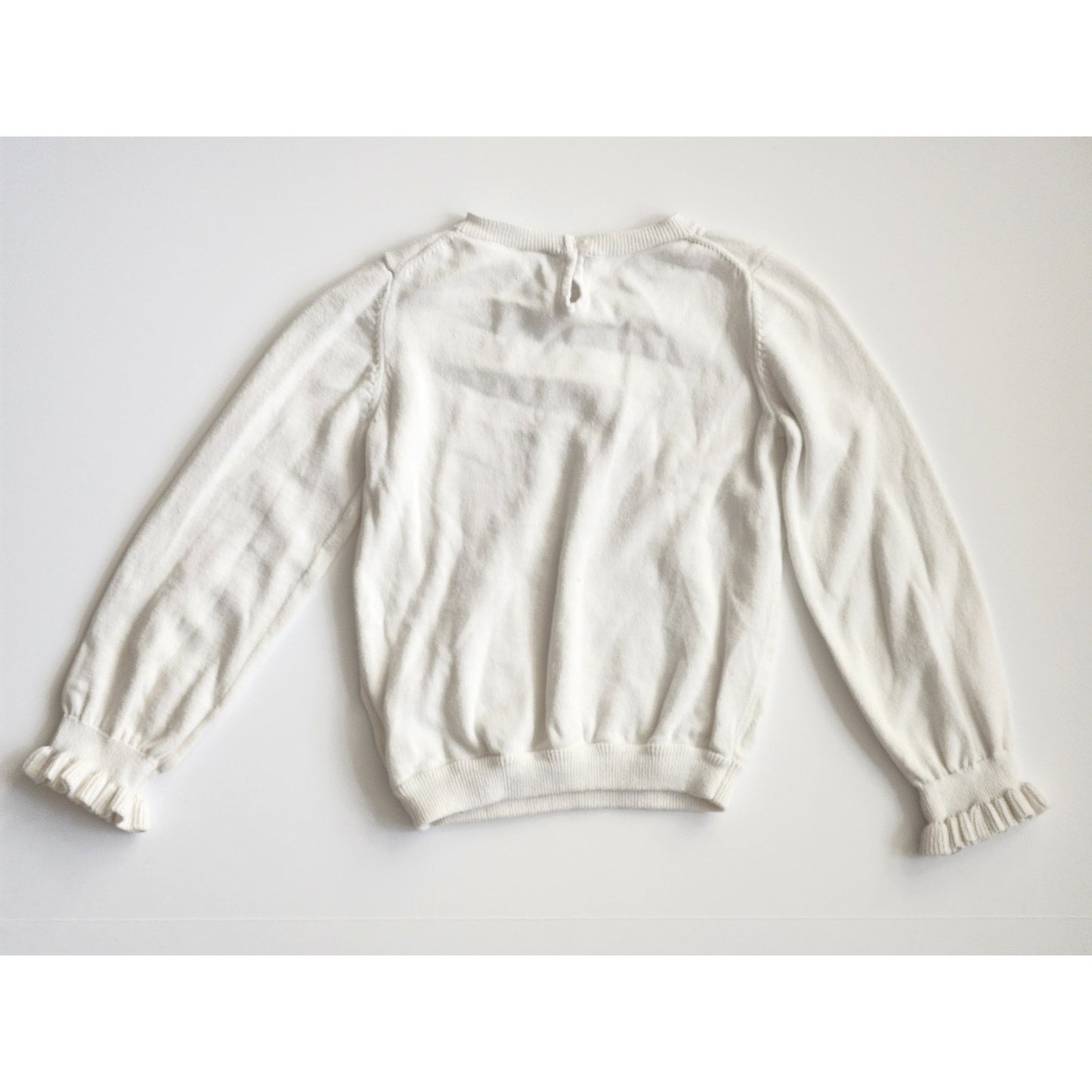 Janie and Jack Ruffle Cuff Dog Sweater Jet Ivory Girls Size 5 White Cotton