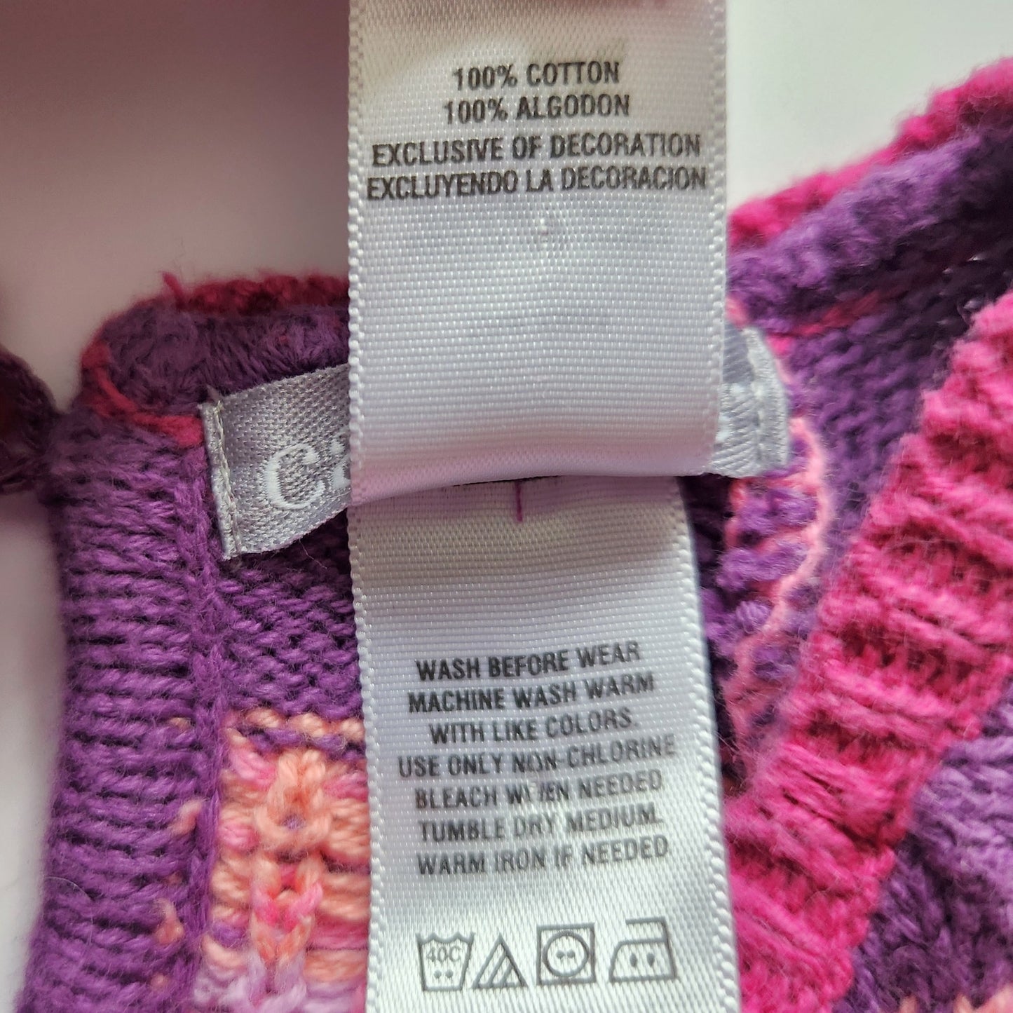 Carter's Vintage 90s Pink & Purple Flowers Hearts Fair Isle Cotton Sweater Sz 2T