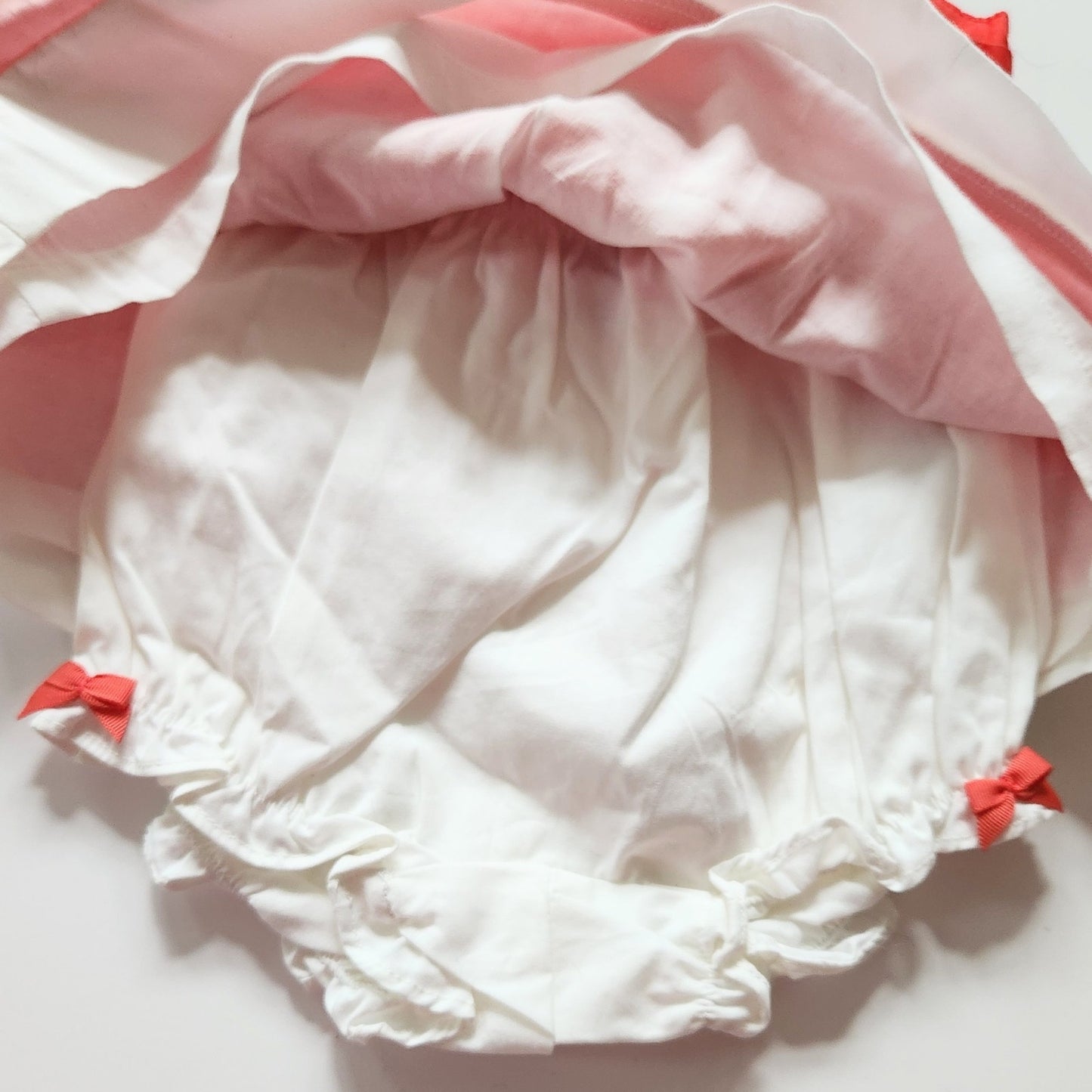 Janie and Jack Coral & Peach Batiste Sleeveless Dress & Bow Bloomers Sz 6-12 mos