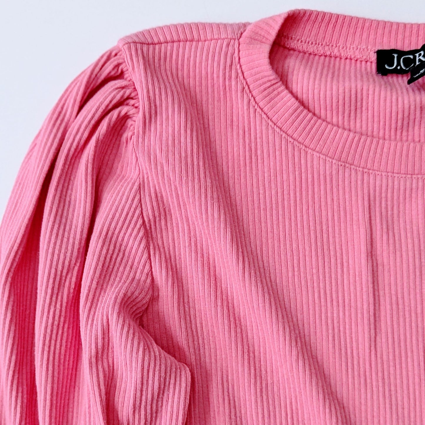 J.Crew Pointelle Pink Long Puffed Sleeve T-shirt Women Size M Cotton Modal Blend