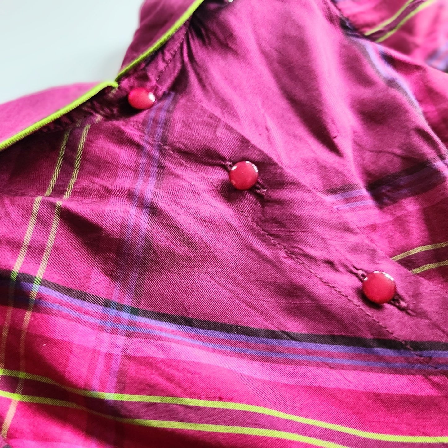 Lilly Pulitzer Vintage 1990s Girls 100% Silk Taffeta Purple & Green Plaid Dress Size 5