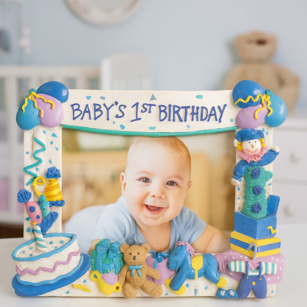 Vintage Papel Giftware 1990s 3D Pastels Baby’s 1st Birthday 4x6 Picture Frame