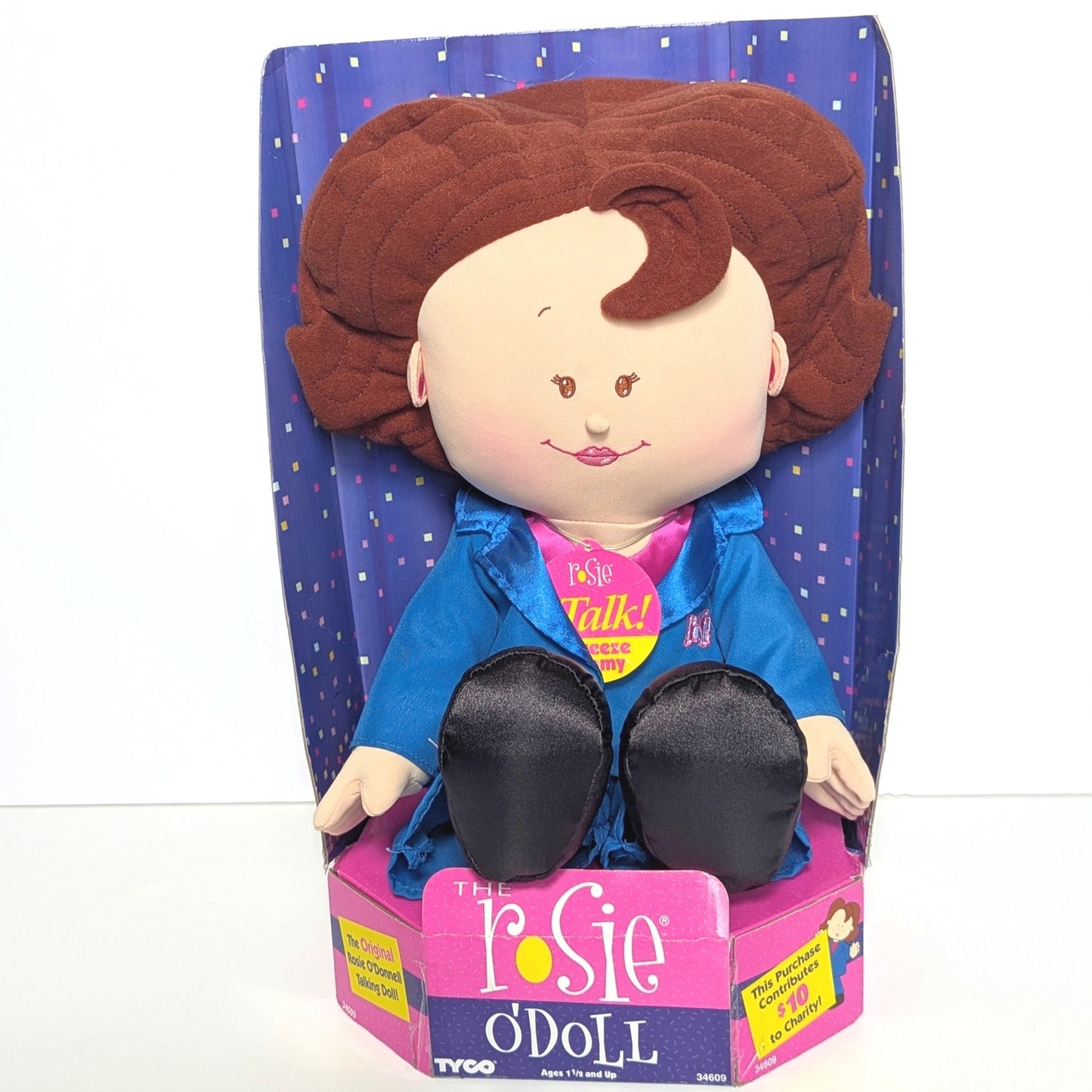 Vintage Rosie O’Donnell Talking Doll – 1990s Tyco Plush – Works! NIB Toys R Us Box – Kids Pop Culture Collectible