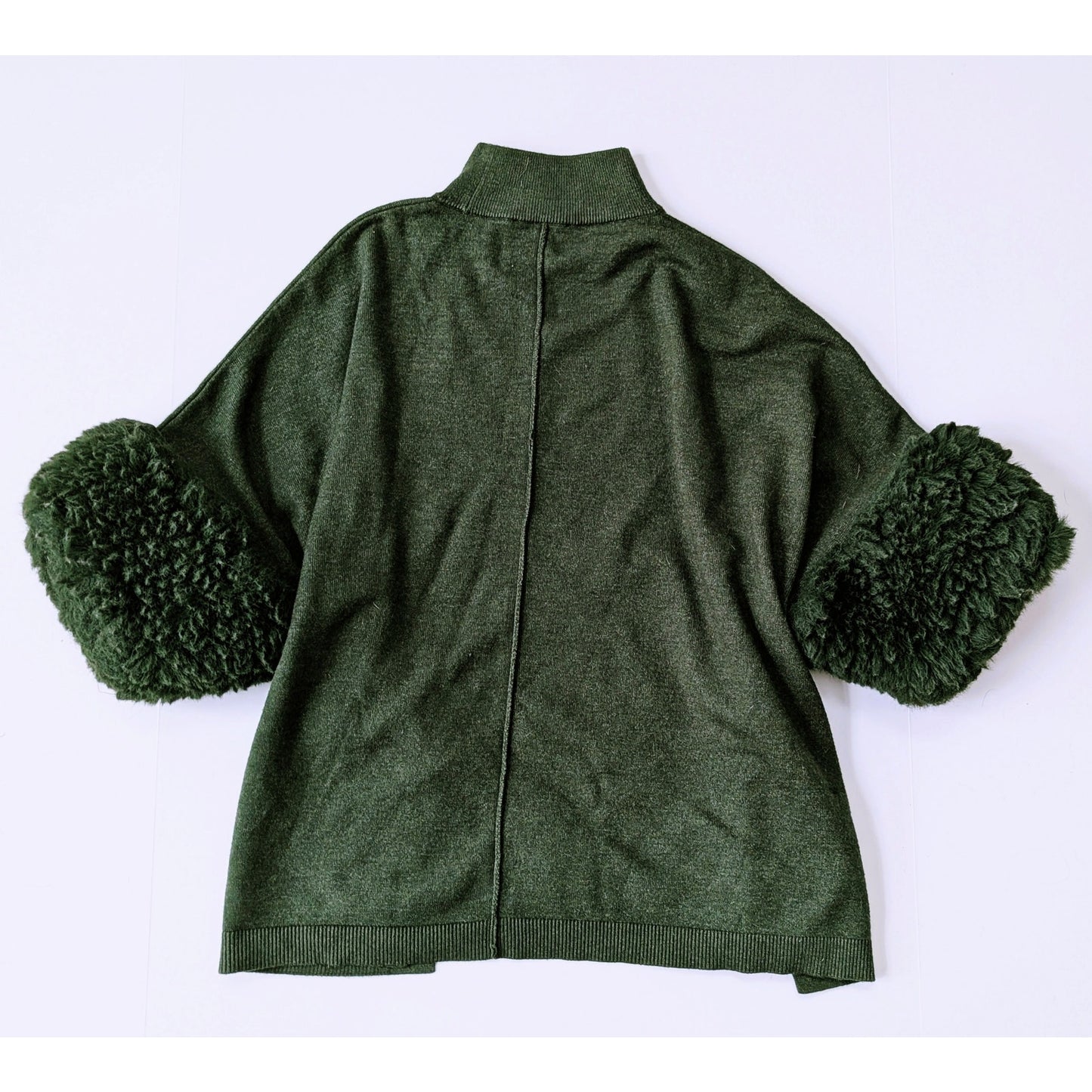 Saks Fifth Avenue Faux Fur Cuffs Sweater Olive Green Size Small