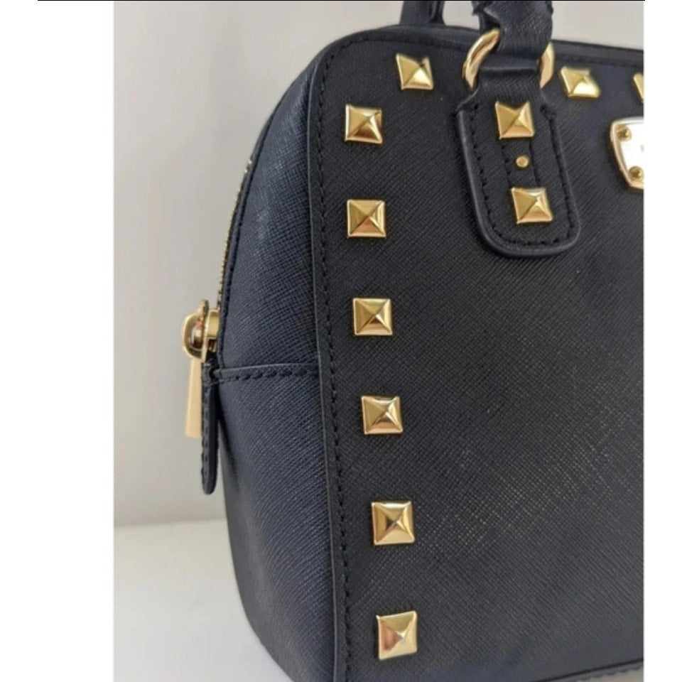 MICHAEL Michael Kors Women's Black Saffiano Leather Small Studded Sandrine Satchel