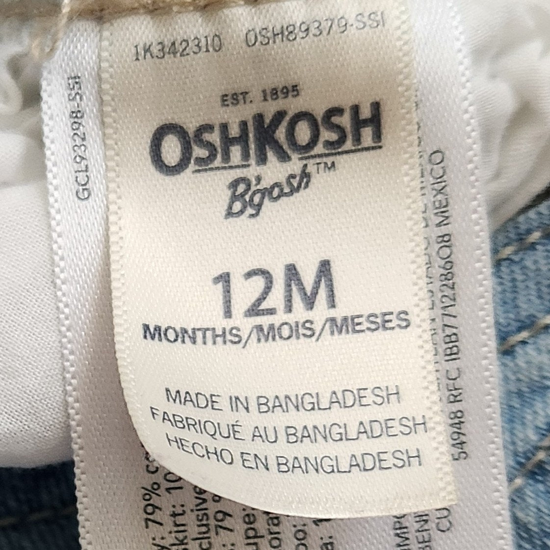 Oshkosh B'Gosh Girls Denim & White Eyelet Skirted Overalls Size 12 months