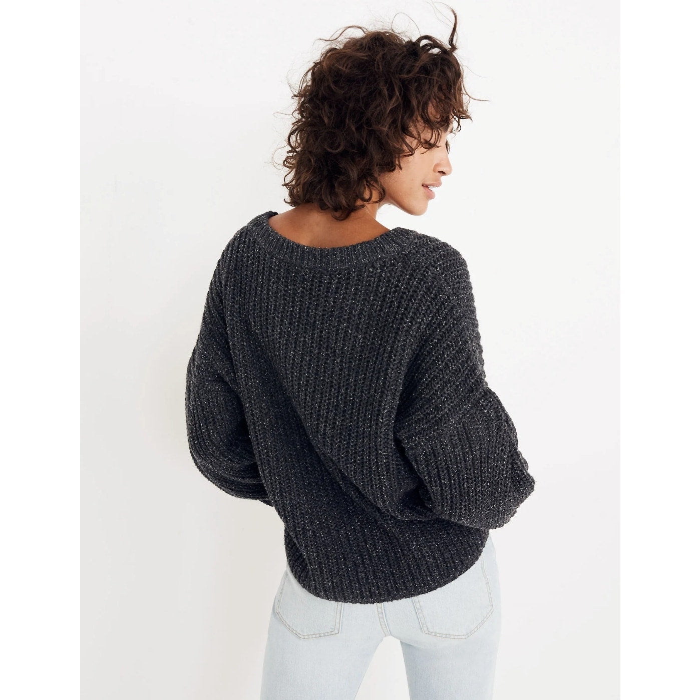 Madewell Pleat-Sleeve Pullover Sweater Ashland Slate | Italian Yarn Silk Blend Textured Knit | Women's Size XXS