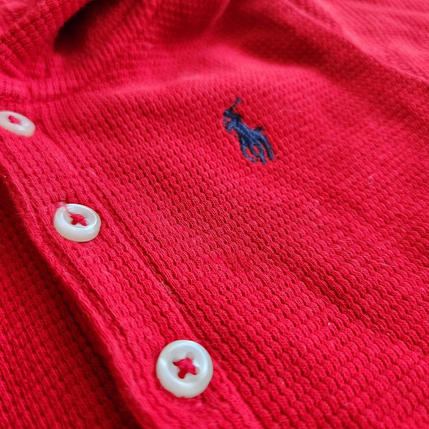 Ralph Lauren Baby Red Soft Cotton Waffle Weave Hooded Coverall Size 9 mos