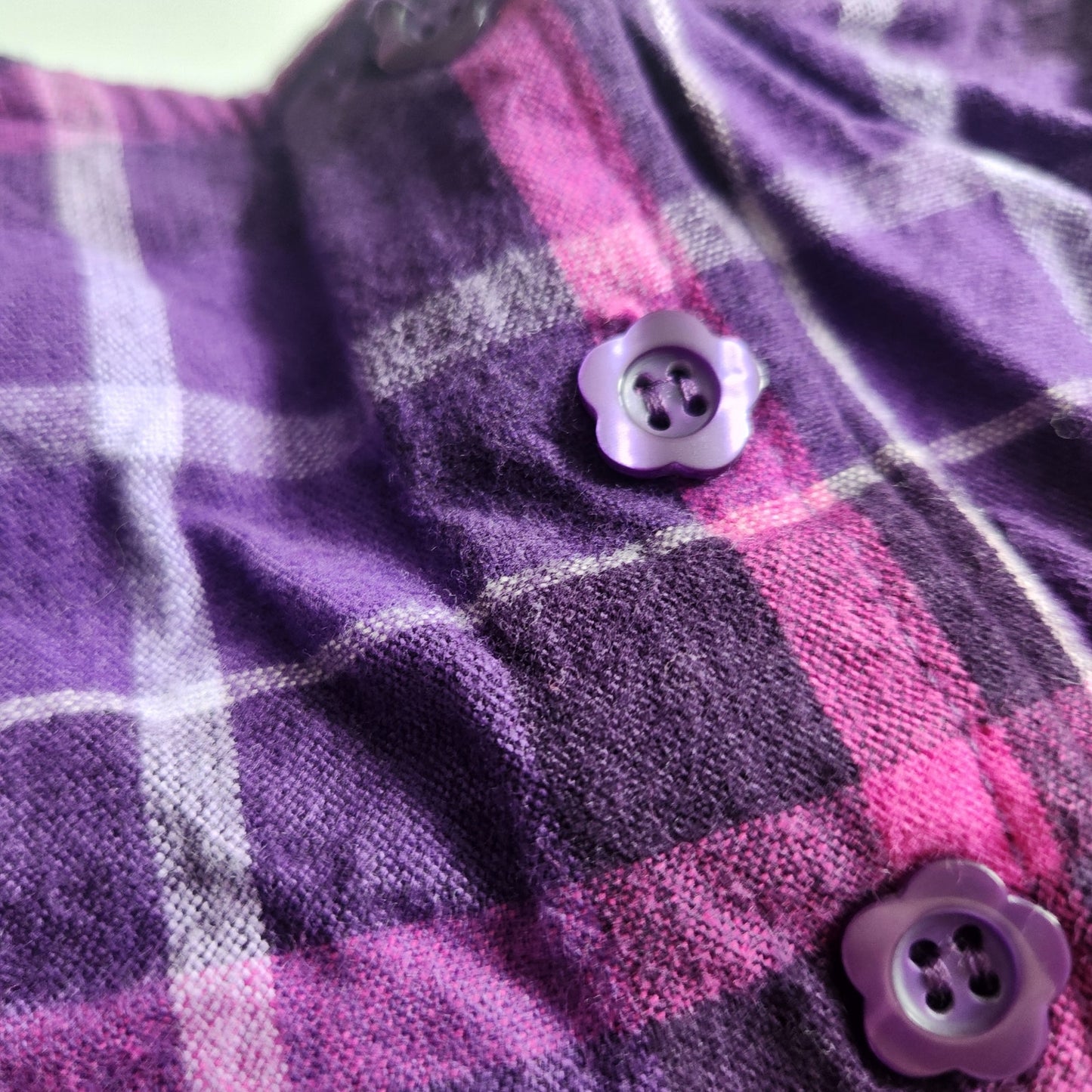 McKids Vintage 90s Baby Purple Plaid Floral Embroidered Jumper Dress Sz 18 mos