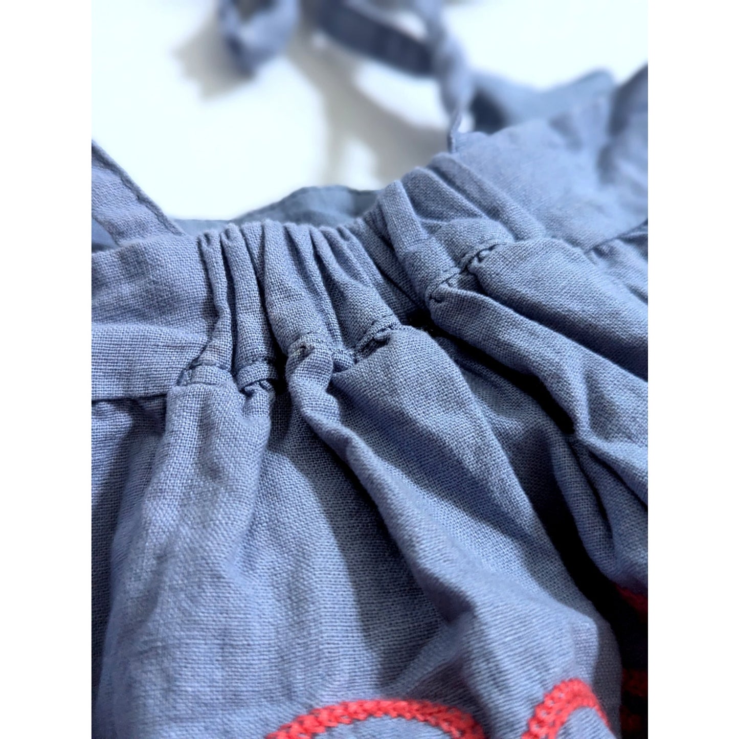 Tea Collection Linen Blend Blue Chambray Red Embroidered Dress Size 3-6 months