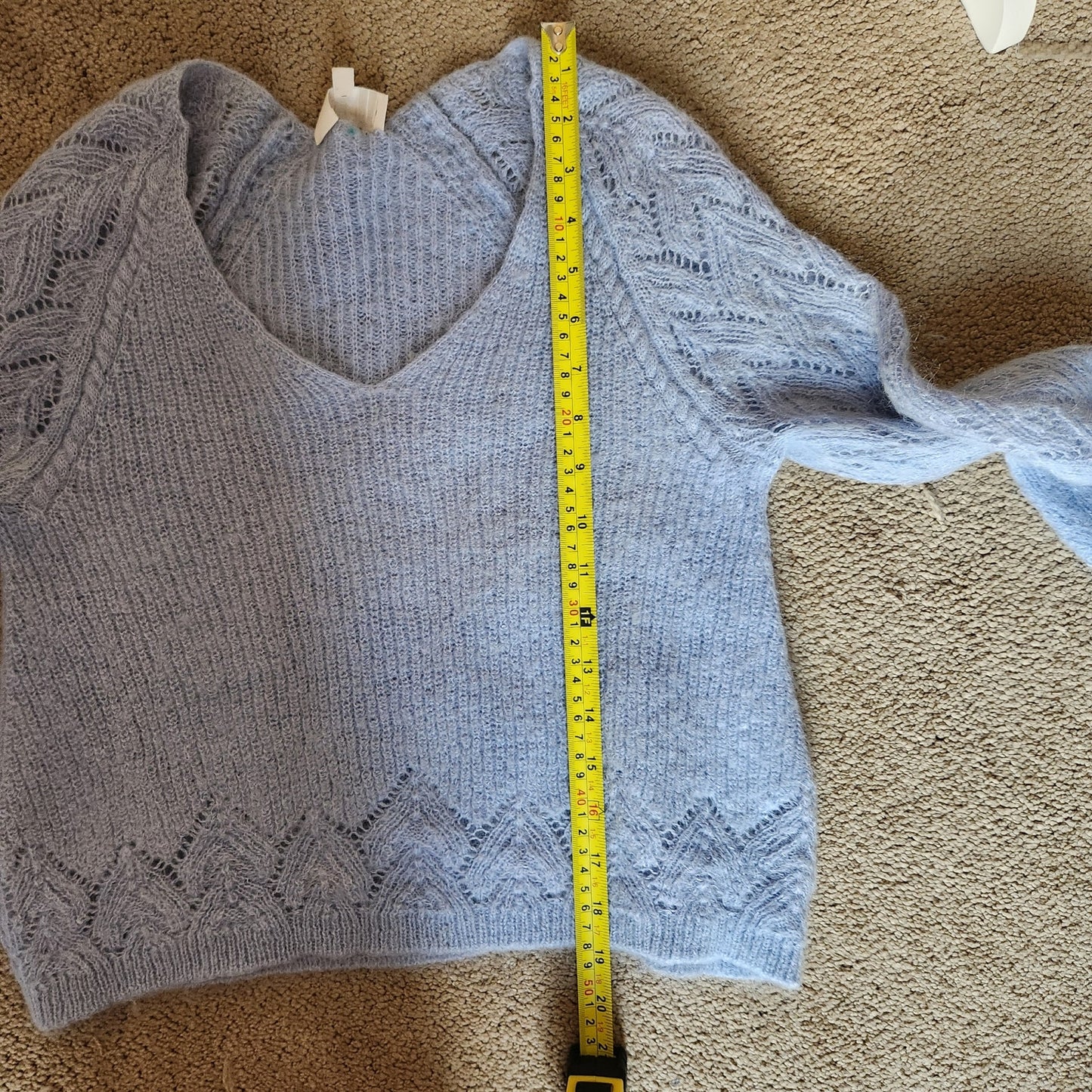 Sezane Women's Diane Jumper Mohair Bishop Sleeve Sweater Light Blue Size M