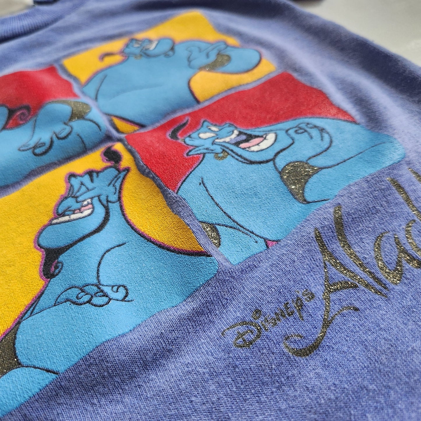 Disney Vintage 1990s Aladdin Toddler Kids Genie Sparkle Blue T-shirt Size 2T