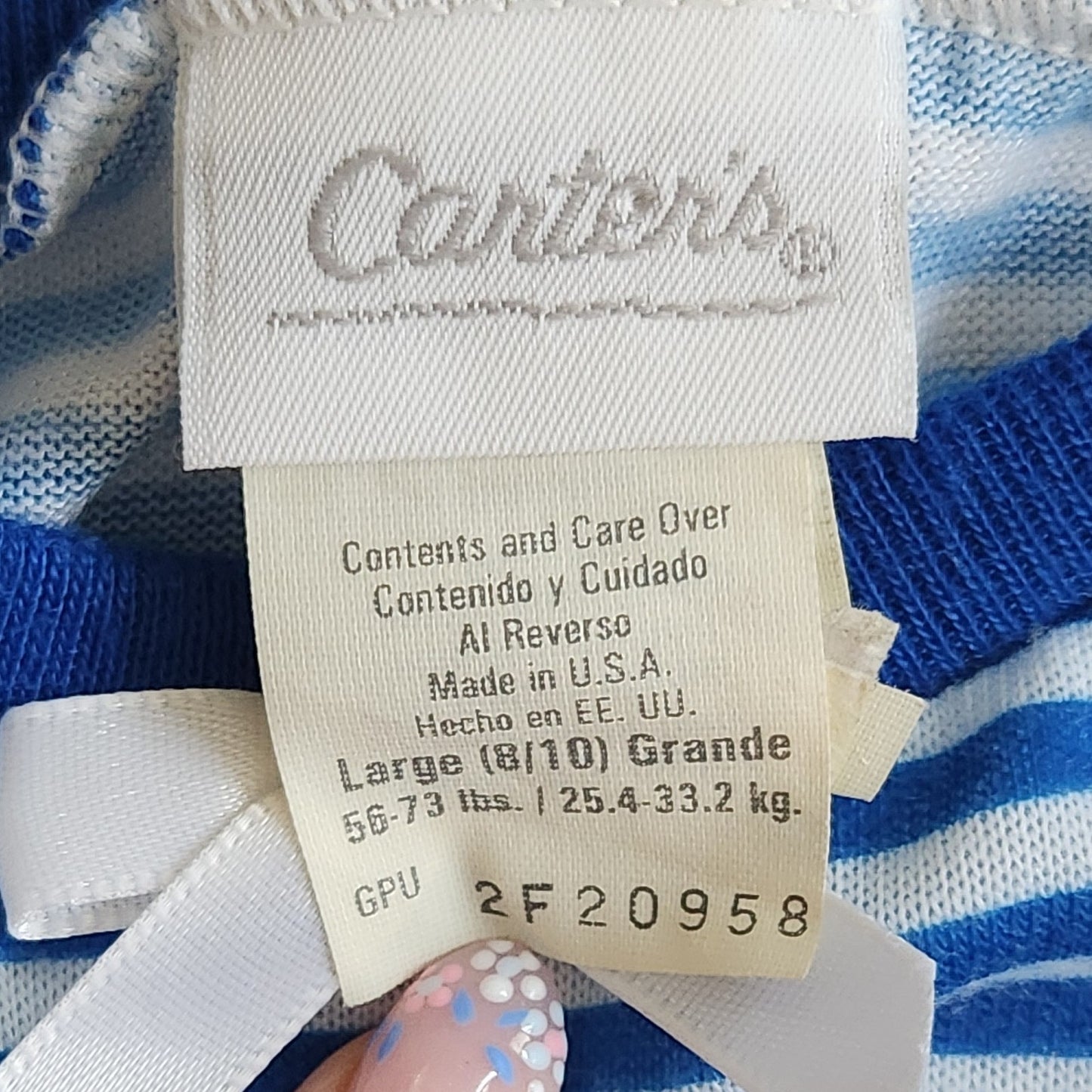 Carter's Girl Vintage 1990s Blue & White Stripe Teddy Bear Nightgown Size L 8/10
