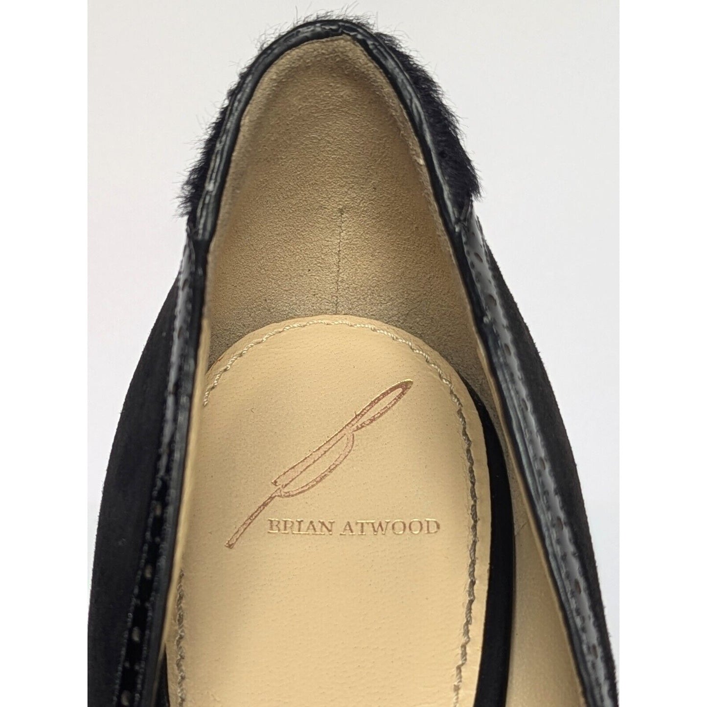 Brian Atwood Women's Black Suede Patent Leather Pony Hair Stiletto Heels Size 41 | 10
