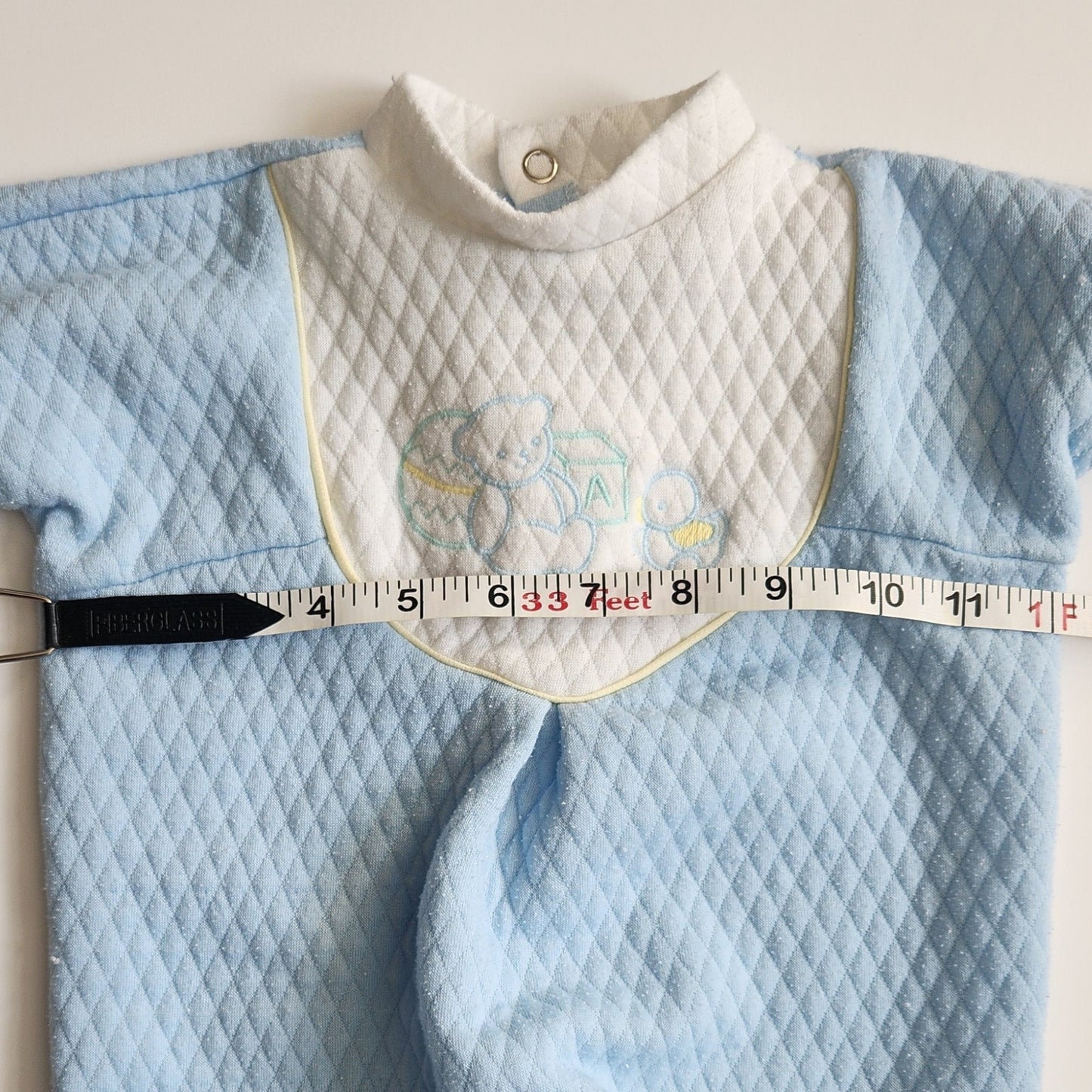 LéRoi Vintage 80s Kov.R.Alls Blue Baby Bear Quilted Footie Sleeper Size 0-3 mos