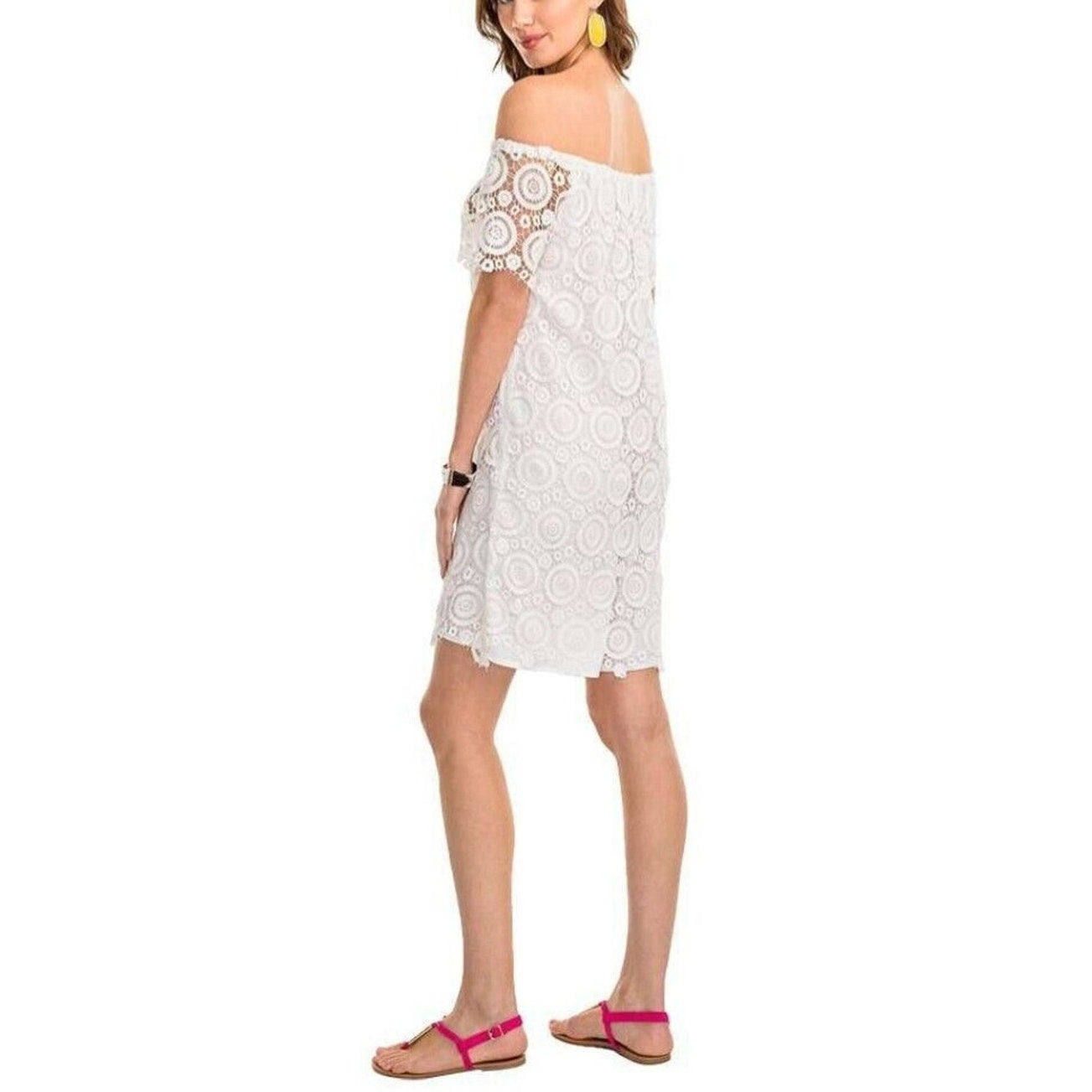 Southern Tide Isabel Grace Off Shoulder White Eyelet Lace Shift Dress Women’s Small Summer Bridal Boho Chic