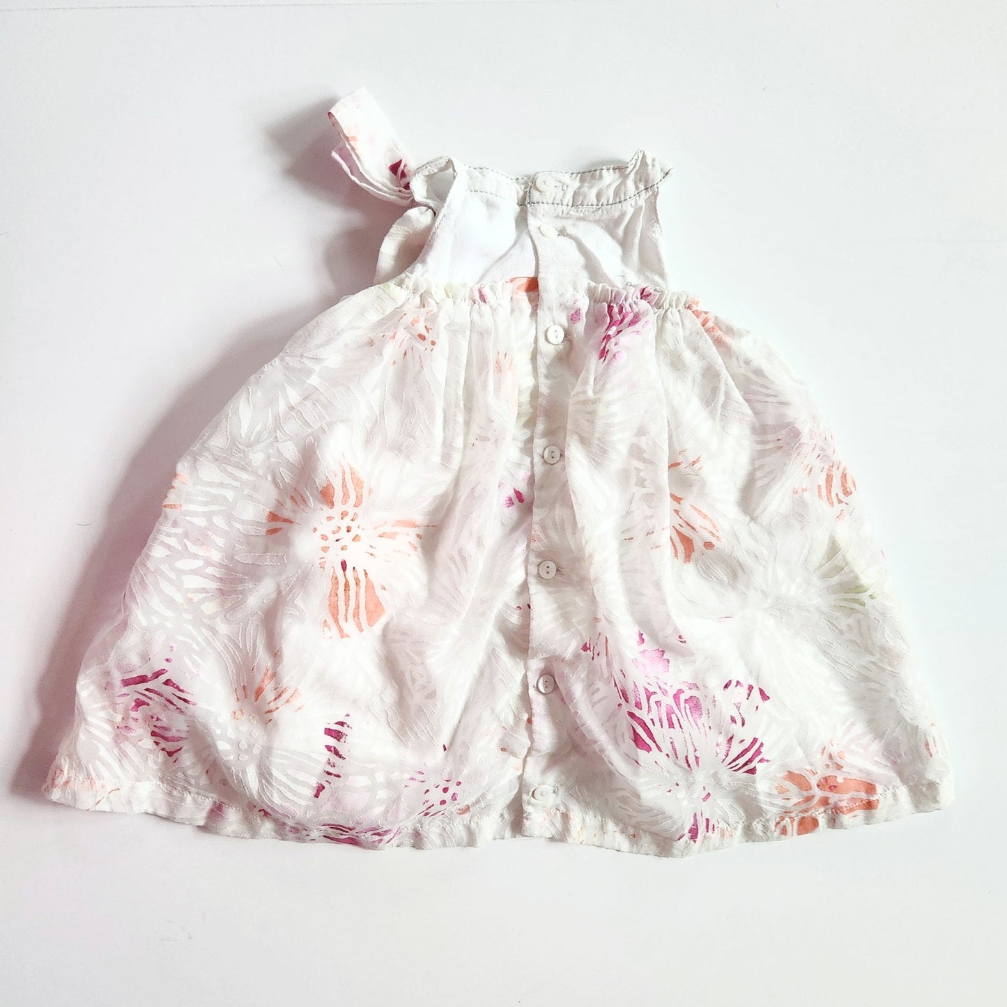 Catimini Infant White Flower Burnout Orange & Pink Sleeveless Dress Size 12 mos