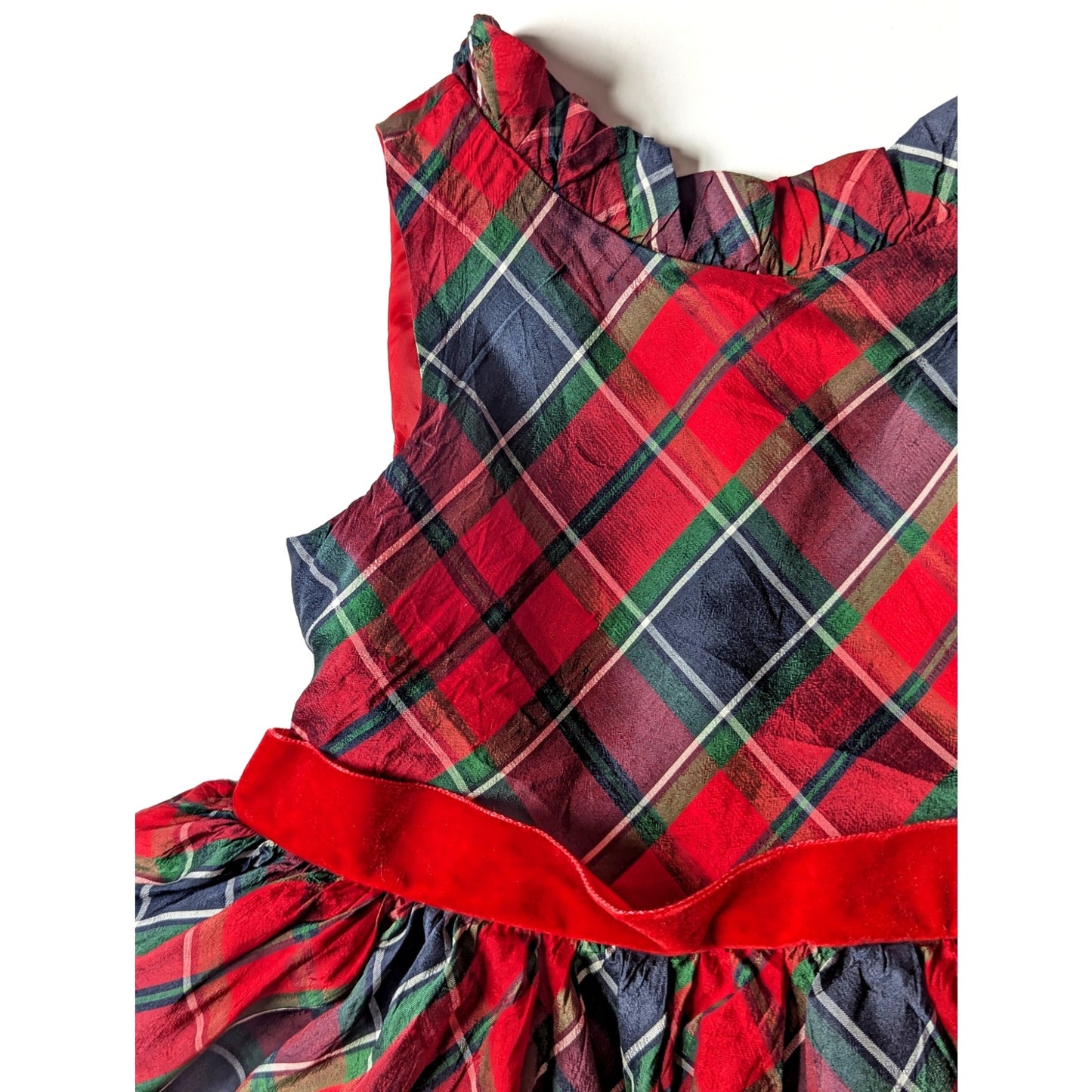 Janie and Jack Red Silk Tartan Plaid Christmas Holiday Ruffle Dress Girls Sz 4