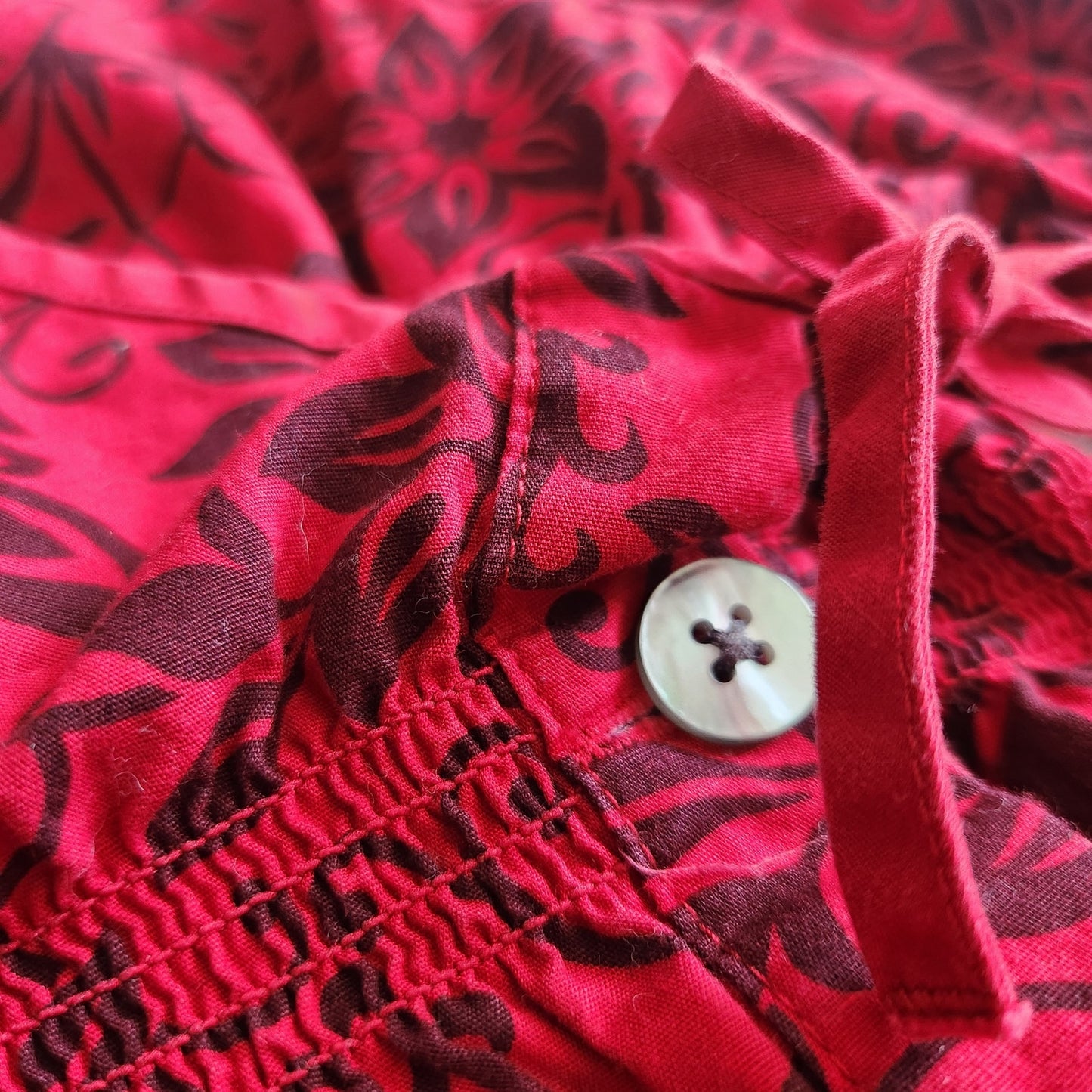Tea Collection Red Floral Scroll Long Bell Sleeves Wrap Dress Cotton Size 5