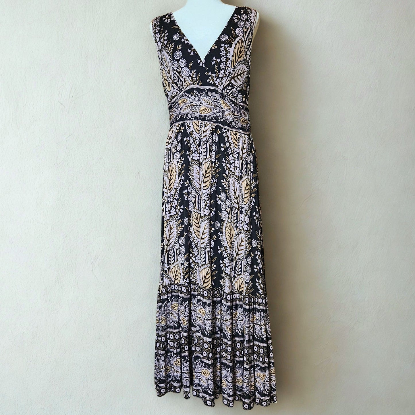 Anthropologie Maeve Women's Giulietta Boho Maxi Dress – Black Floral Size LP