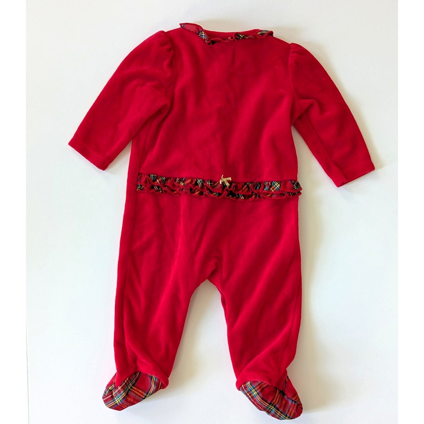 Little Me My First Christmas Footie Outfit Baby Sz 9 Mos Red Velour Ruffles