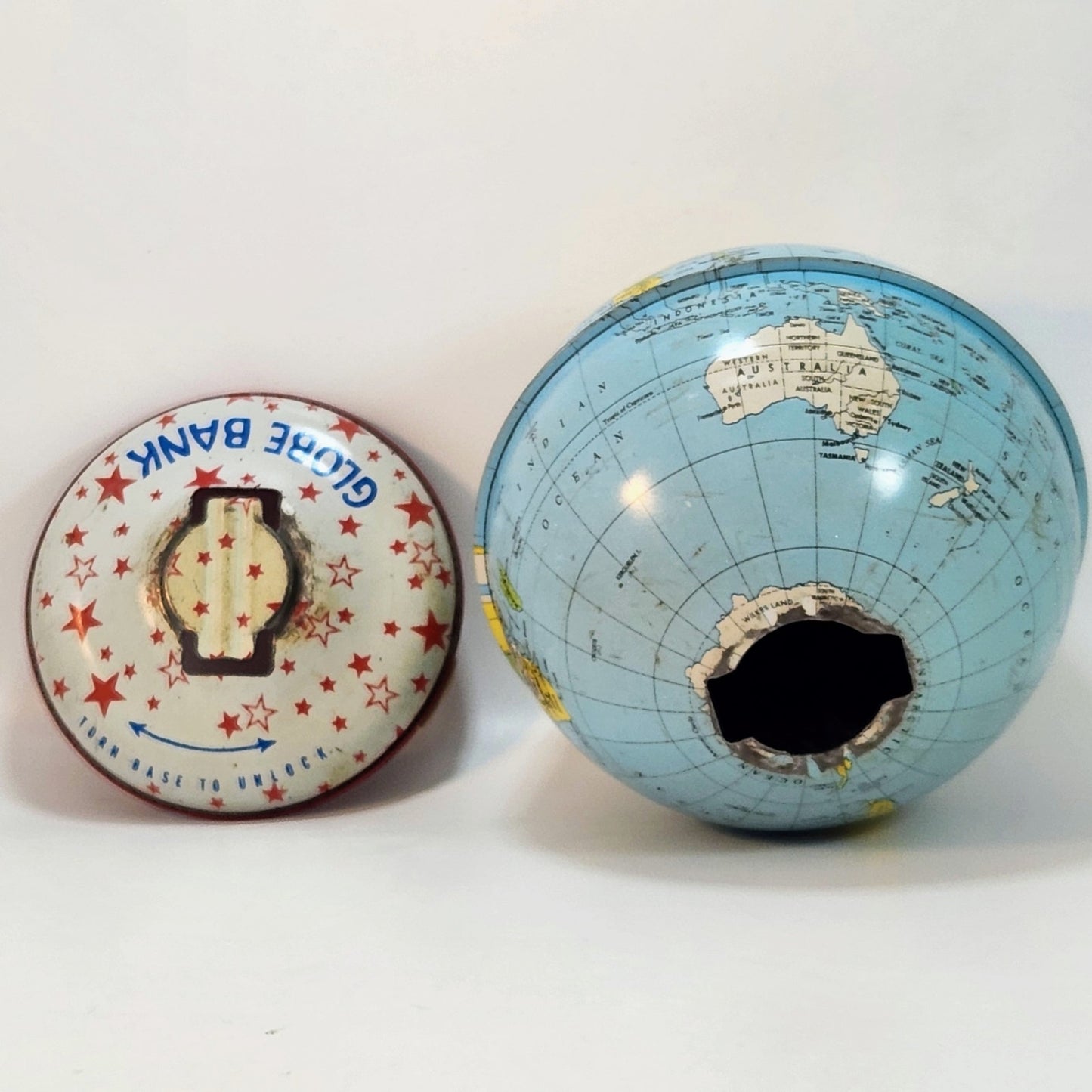 Mid-Century Vintage J. Chein & Co Tin Globe Bank Retro World Map Kids Coin Bank