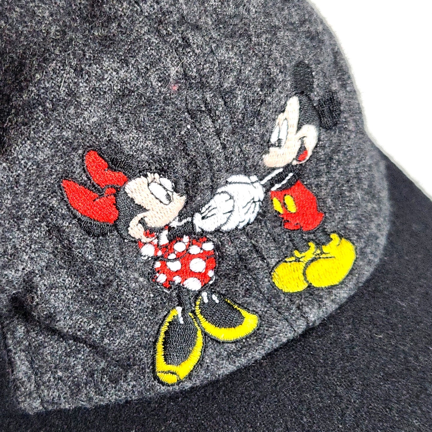 Disney Vintage 1990 Mickey & Minnie Mouse Gray & Black Wool Cap Stretch Fit OS