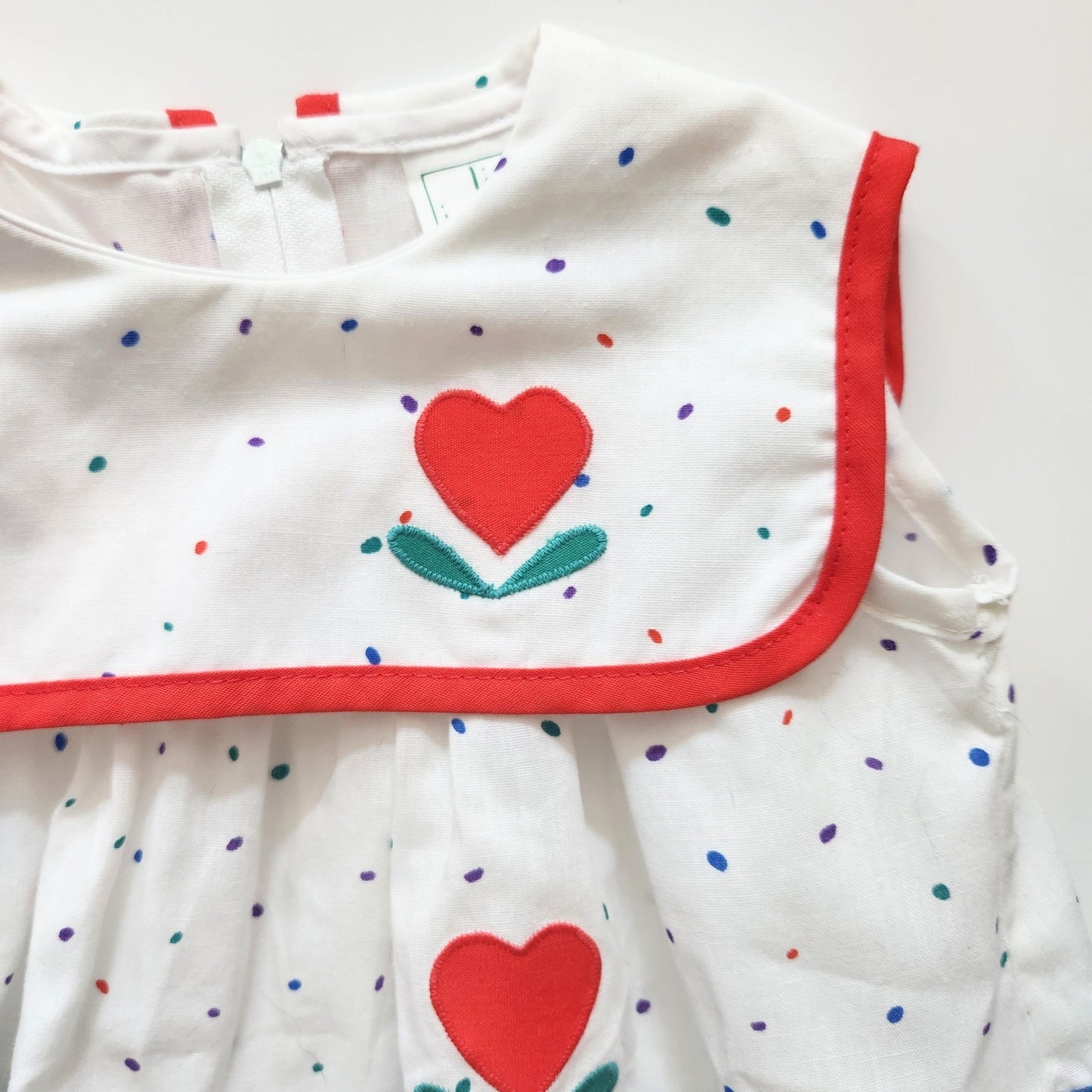 Lisa Jackson Vintage 80s Sleeveless White Polka Dots Hearts Dress Size 3-6 mos