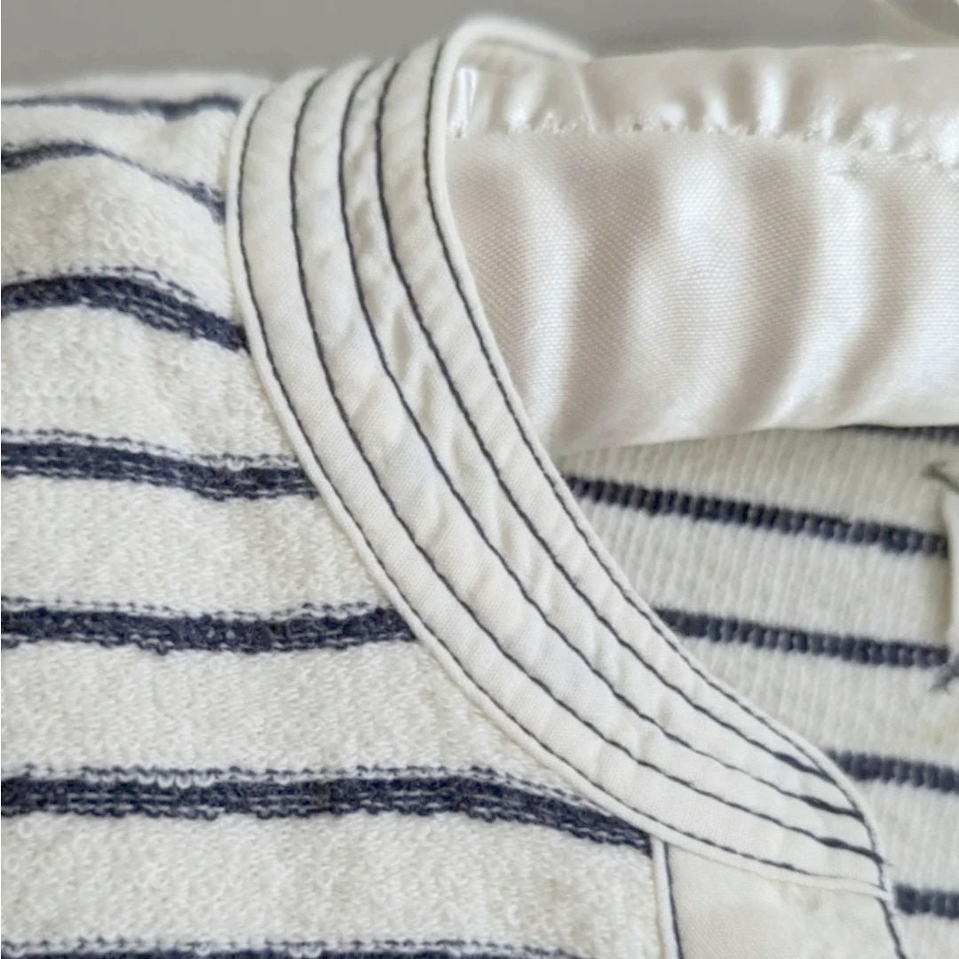 Lou & Grey Striped French Terry Dress | Navy Ivory Short Sleeve V-Neck Shift with Pockets | Women's Size M NWT