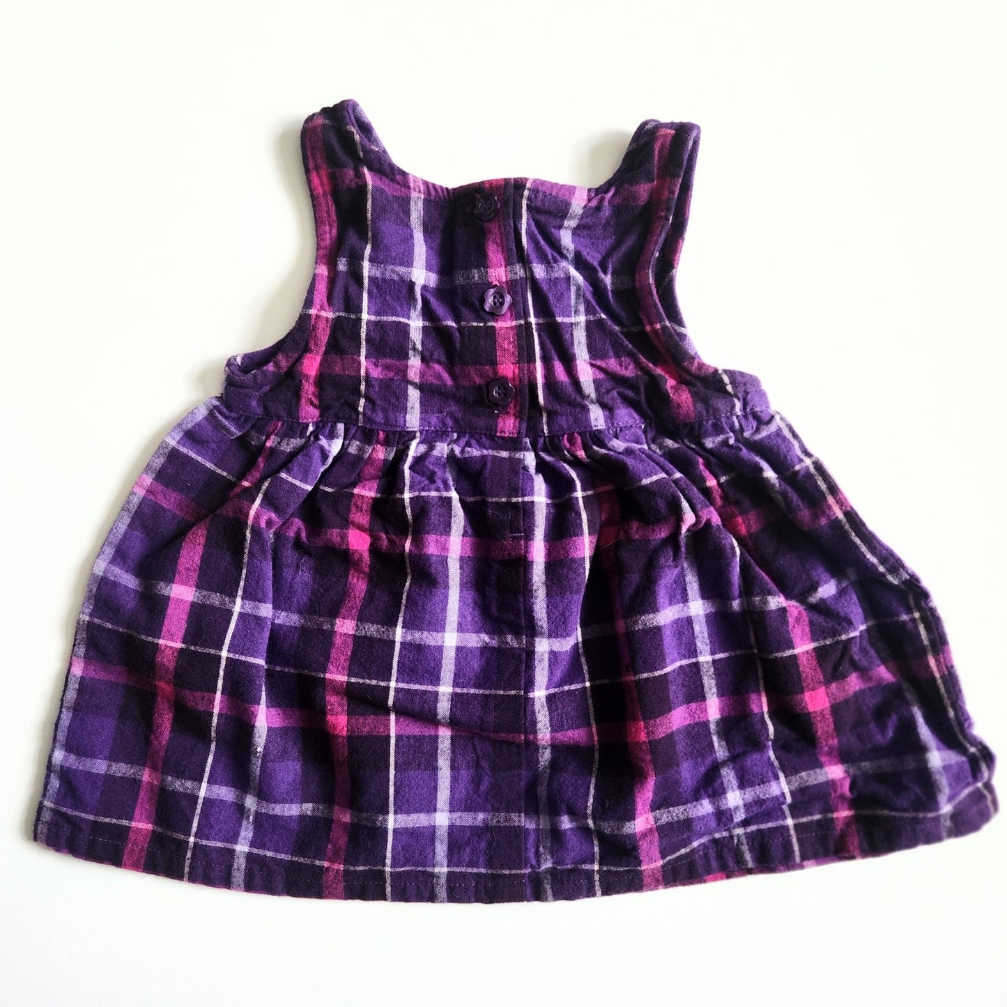 McKids Vintage 90s Baby Purple Plaid Floral Embroidered Jumper Dress Sz 18 mos