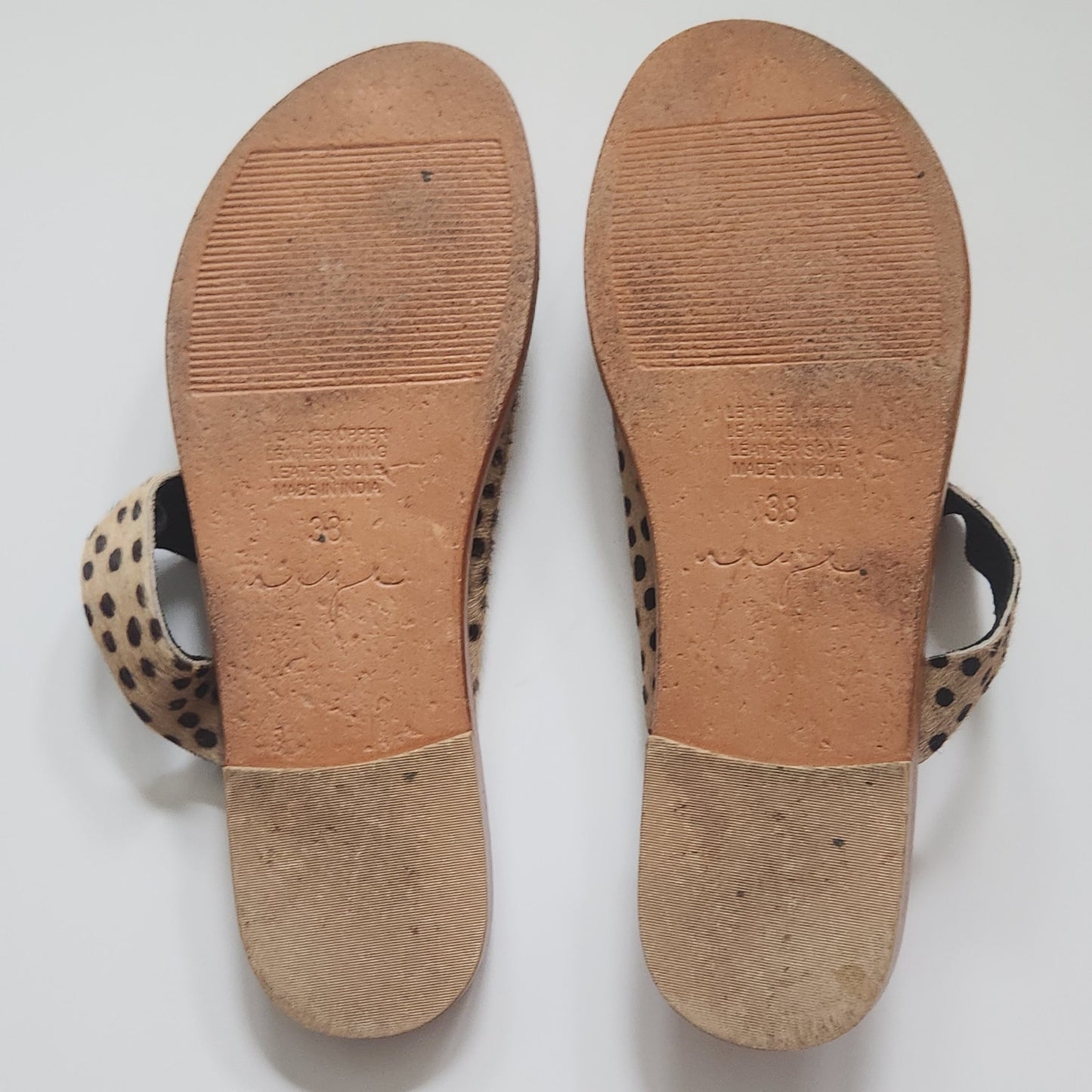 Urge for Anthropologie Women's Jojo Cheetah Pony Fur Flat Sandals Size 38 EU | 7.5 US Genuine Calf Hair