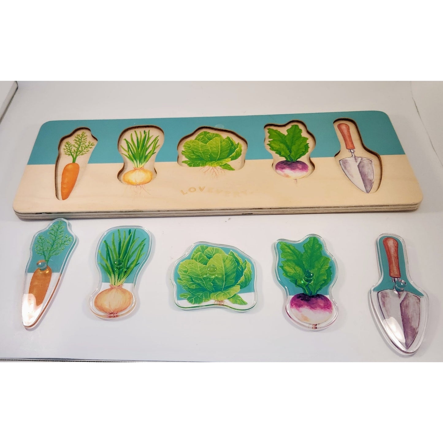 Lovevery Kids Montessori Community Garden Vegetable Puzzle from The Adventurer Play Kit Months 16, 17, 18