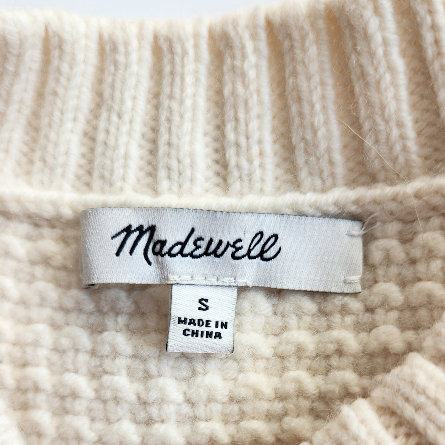 Madewell Stitchmix Pullover Sweater Ivory Merino Wool Size Small EUC