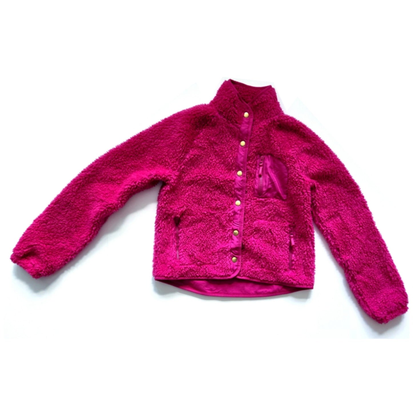 J.Crew Crewcuts Girls' Sherpa Fleece Magenta Snap Jacket Size XL Jersey Lined