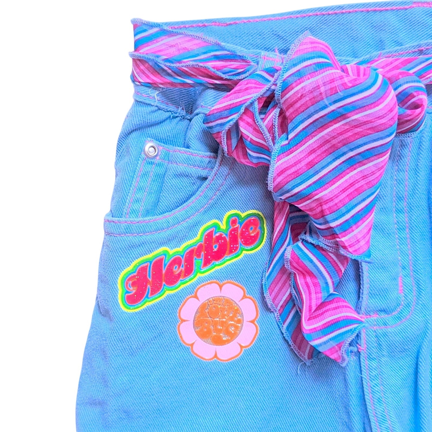 Vintage 2005 Girls Herbie Fully Loaded Blue Cotton Pants Love Bug Decals Girls S 7/8 M