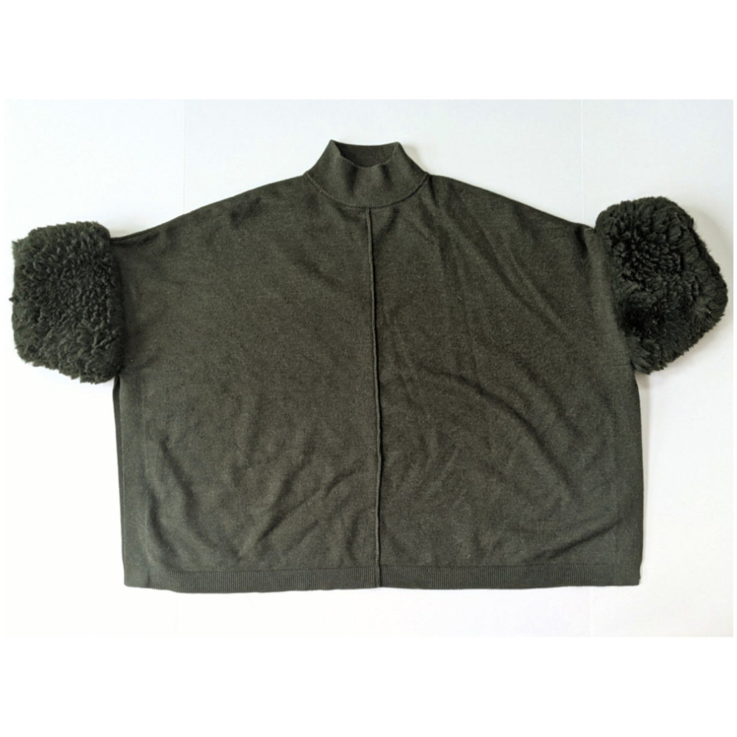Saks Fifth Avenue Faux Fur Cuffs Sweater Olive Green Size Small