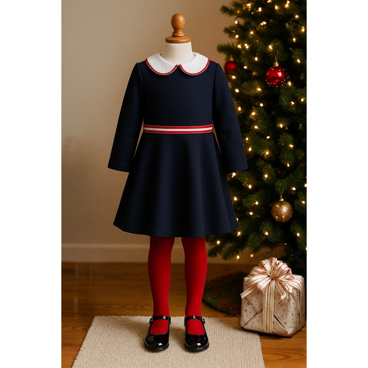 Jacadi Girl Navy Milano Knit Dress | Size 5A / 110 cm | Peter Pan Collar Preppy