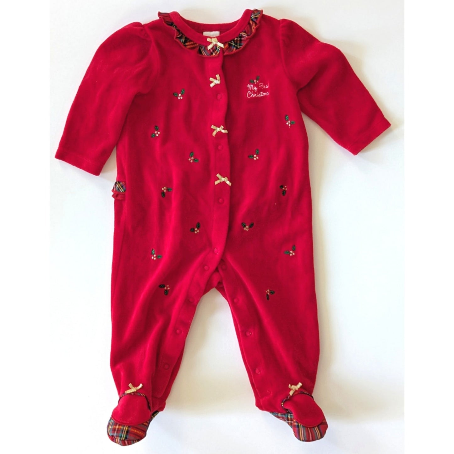 Little Me My First Christmas Footie Outfit Baby Sz 9 Mos Red Velour Ruffles