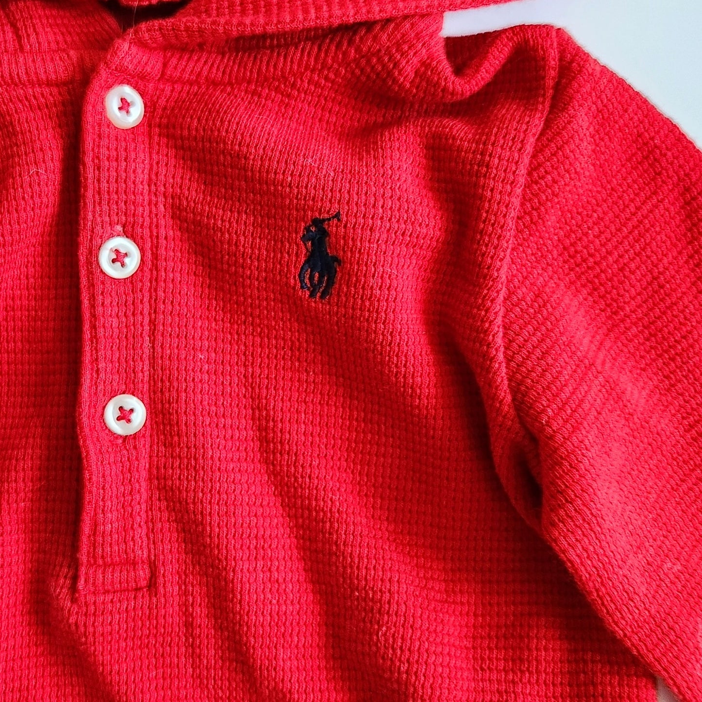 Ralph Lauren Baby Red Soft Cotton Waffle Weave Hooded Coverall Size 9 mos