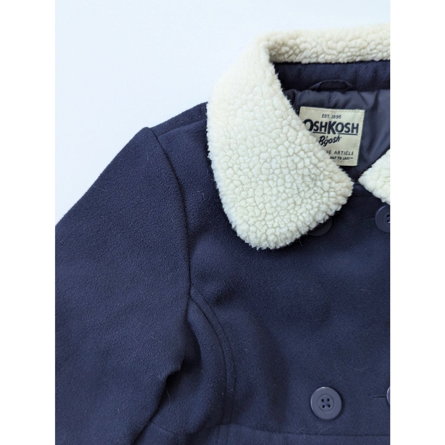 OshKosh B'Gosh Girls Double Breasted Faux Wool Coat Navy Shearling Sz 6X