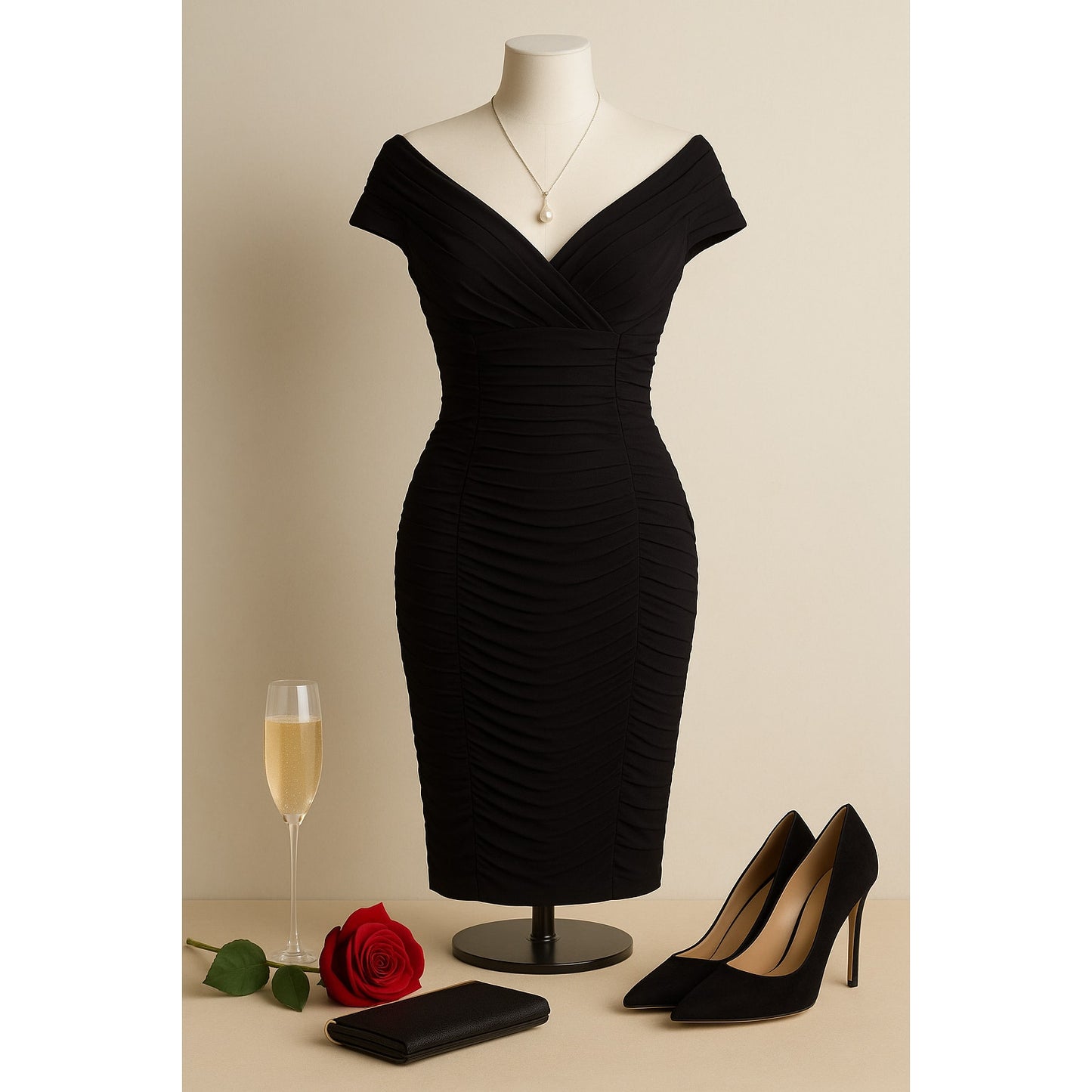 🖤 Adrianna Papell Black Ruched Vintage Style Cocktail Dress Women’s Size 8