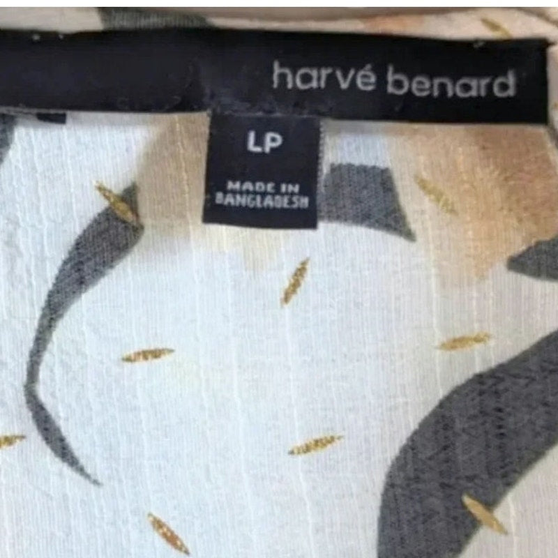 Harvé Benard White & Blush Floral Gold Metallic Short Sleeve Wrap Blouse Sz LP